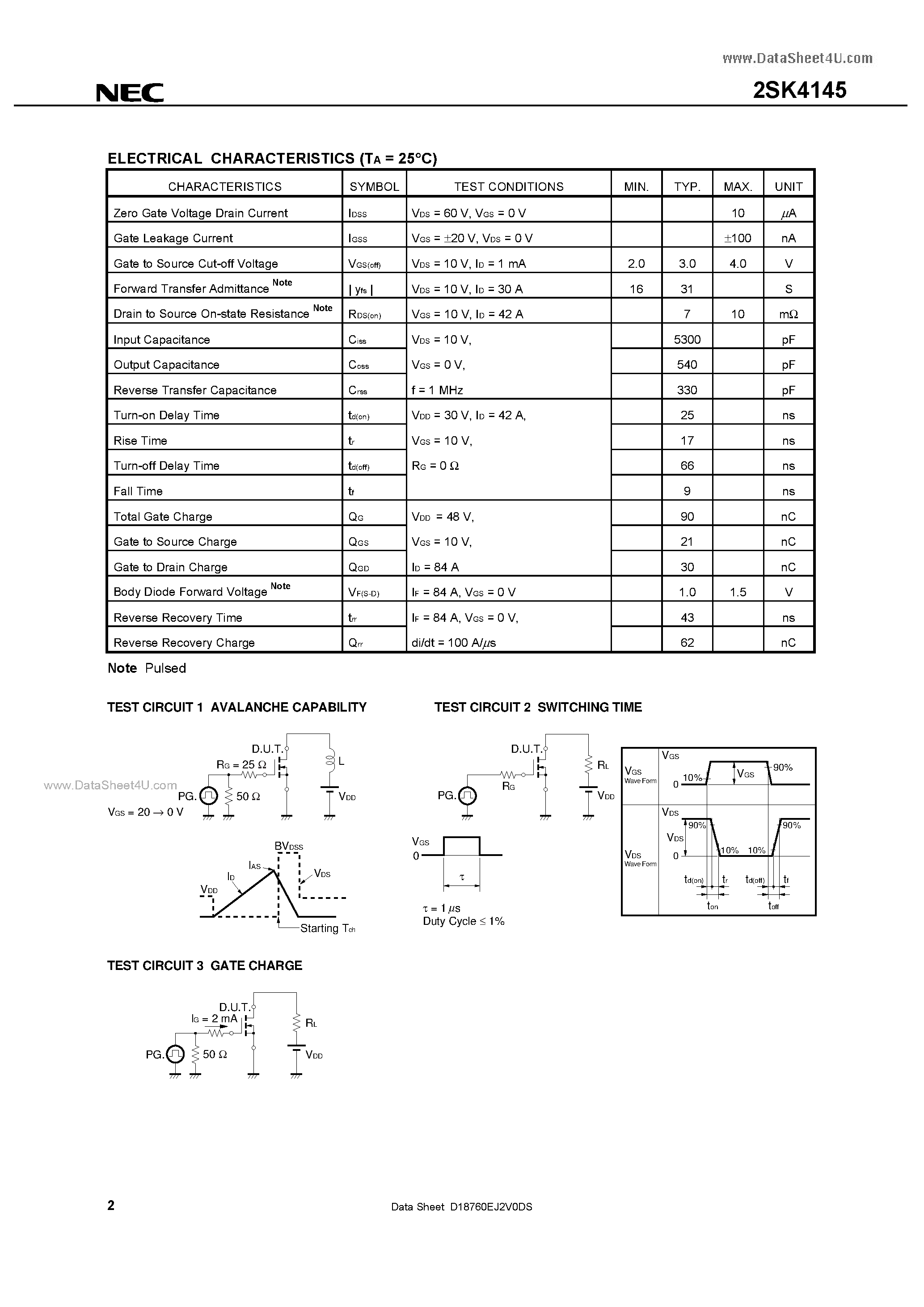 Даташит на микросхему K4145 страница 2 Даташит K4145 - Search -----> 2SK4145 страница 2