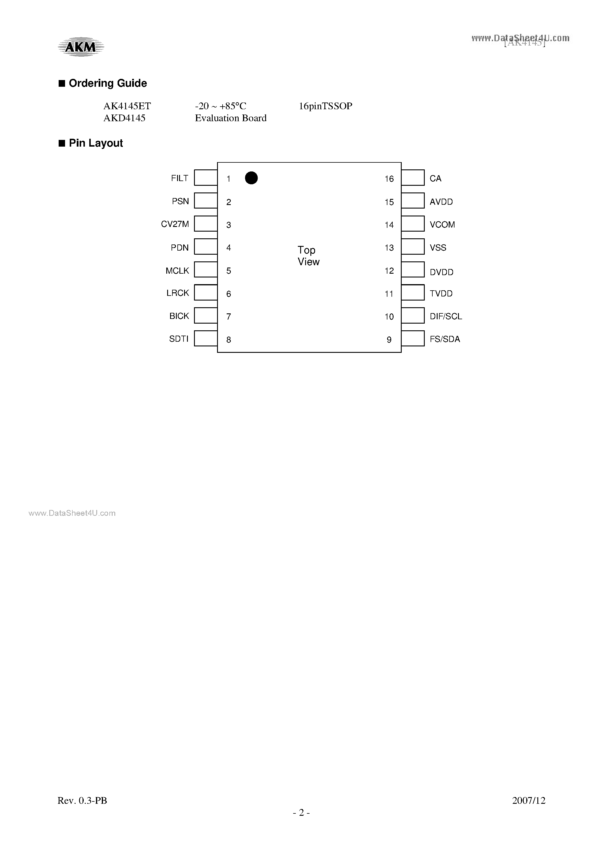 Даташит AK4145 - Digital BTSC Stereo Encoder страница 2