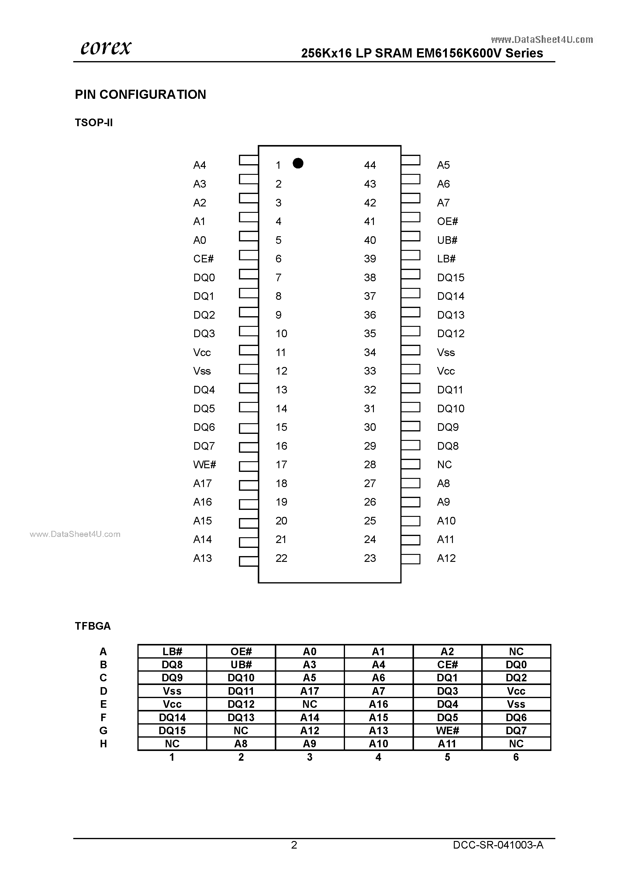 Даташит EM6156K1600V - 256K x 16 LP SRAM страница 2