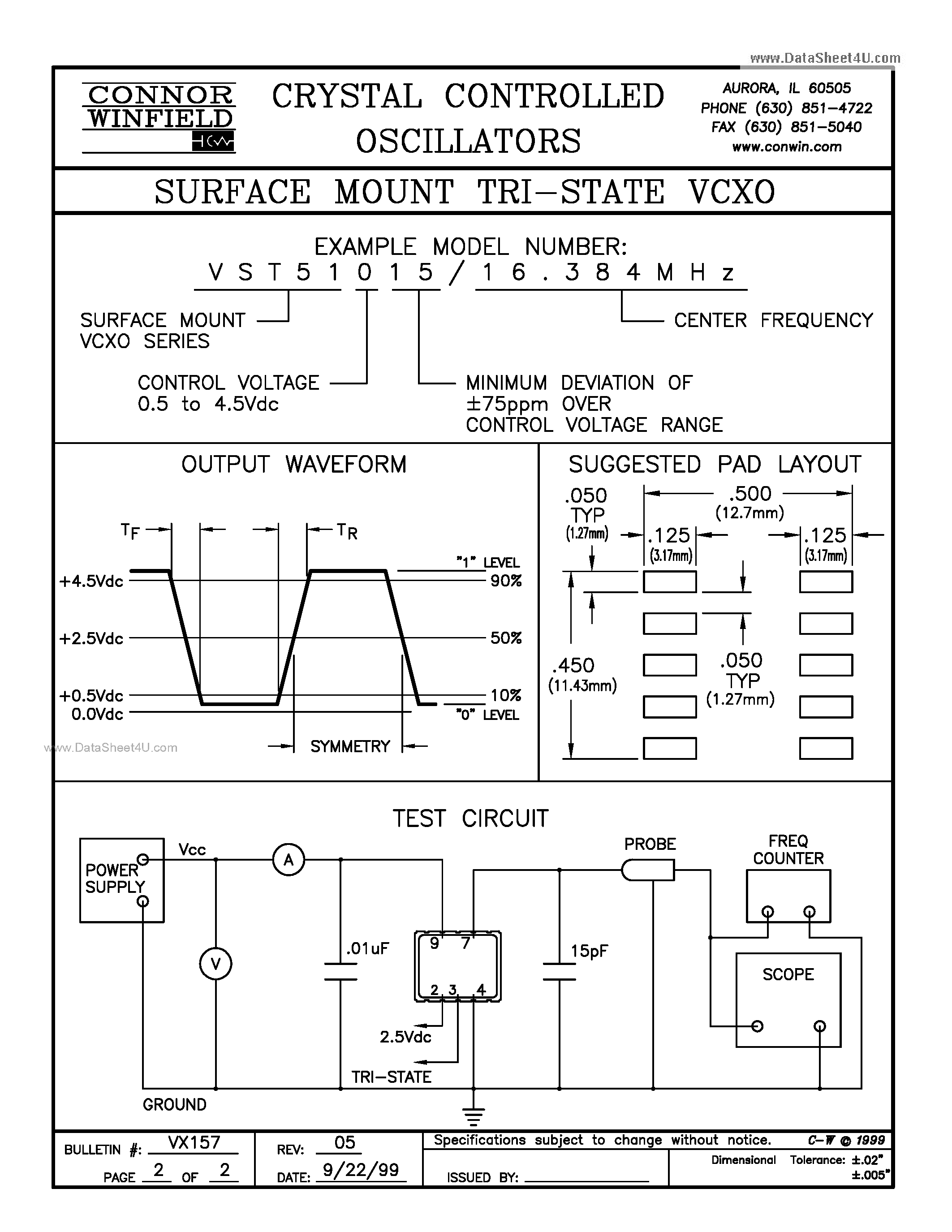 Даташит VST510xx - (VST510xx - VST540xx) SURFACE MOUNT TRI-STATE VCXO страница 2