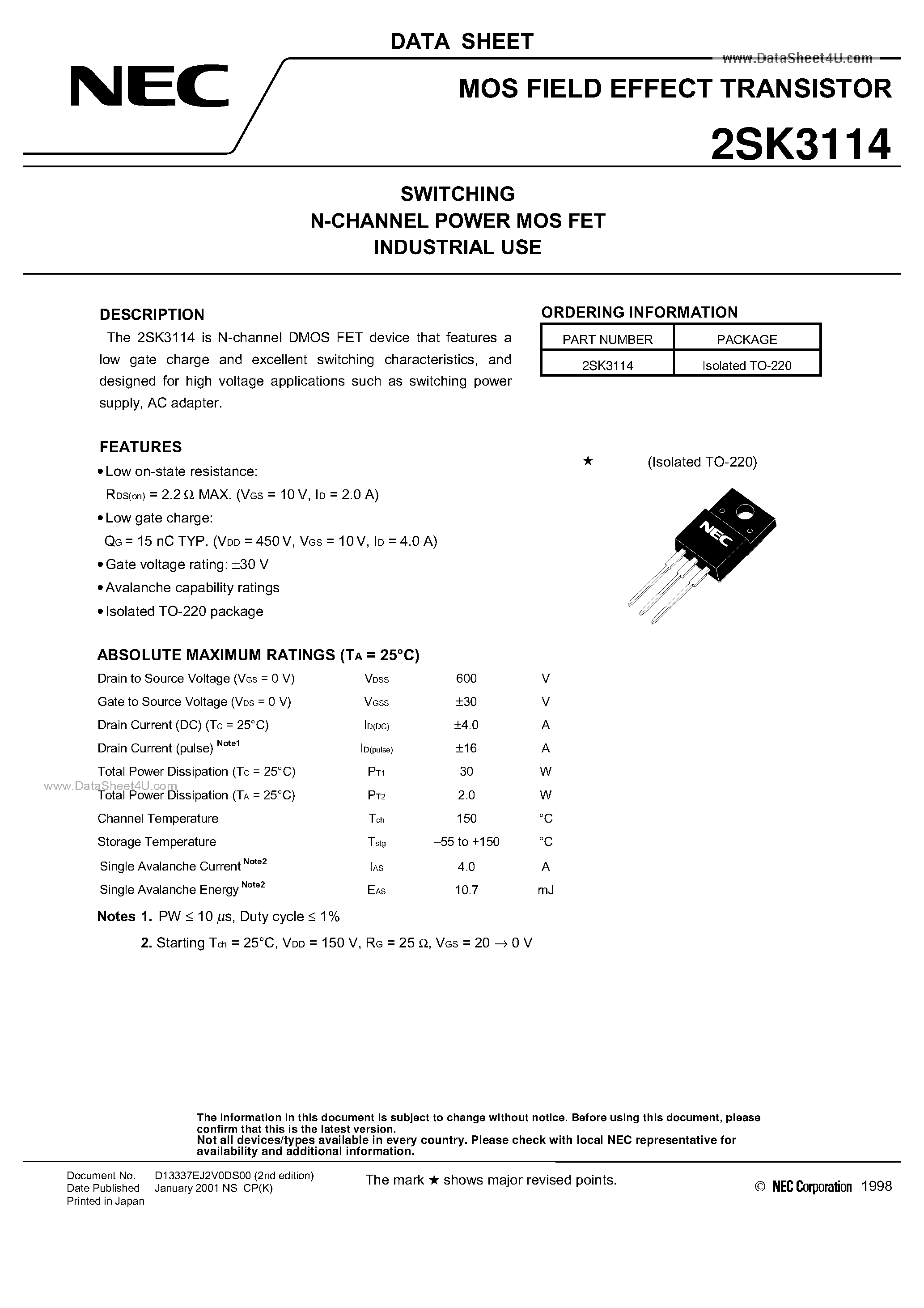Даташит на микросхему K3114 страница 1 Даташит K3114 - Search -----> 2SK3114 страница 1