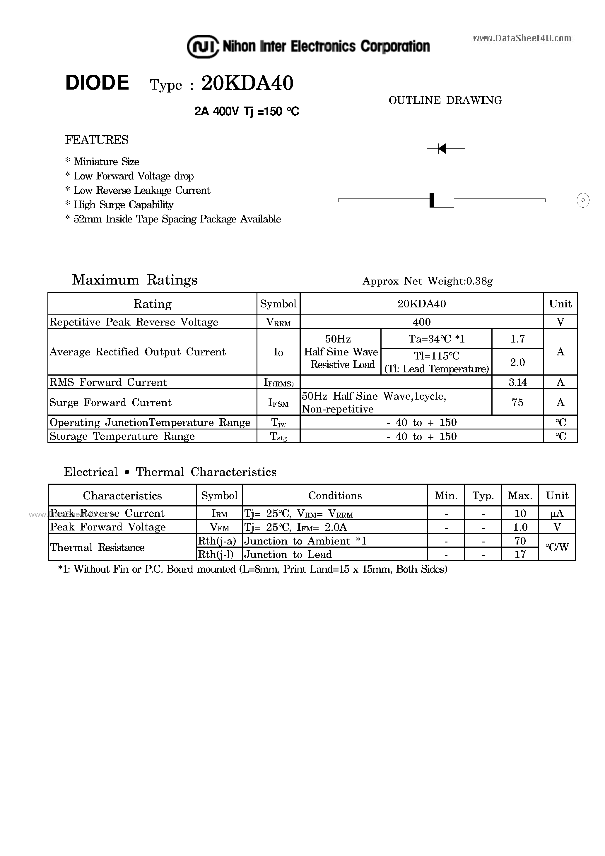 Datasheet 20KDA40 page 1 Datasheet 20KDA40 - DIODE page 1