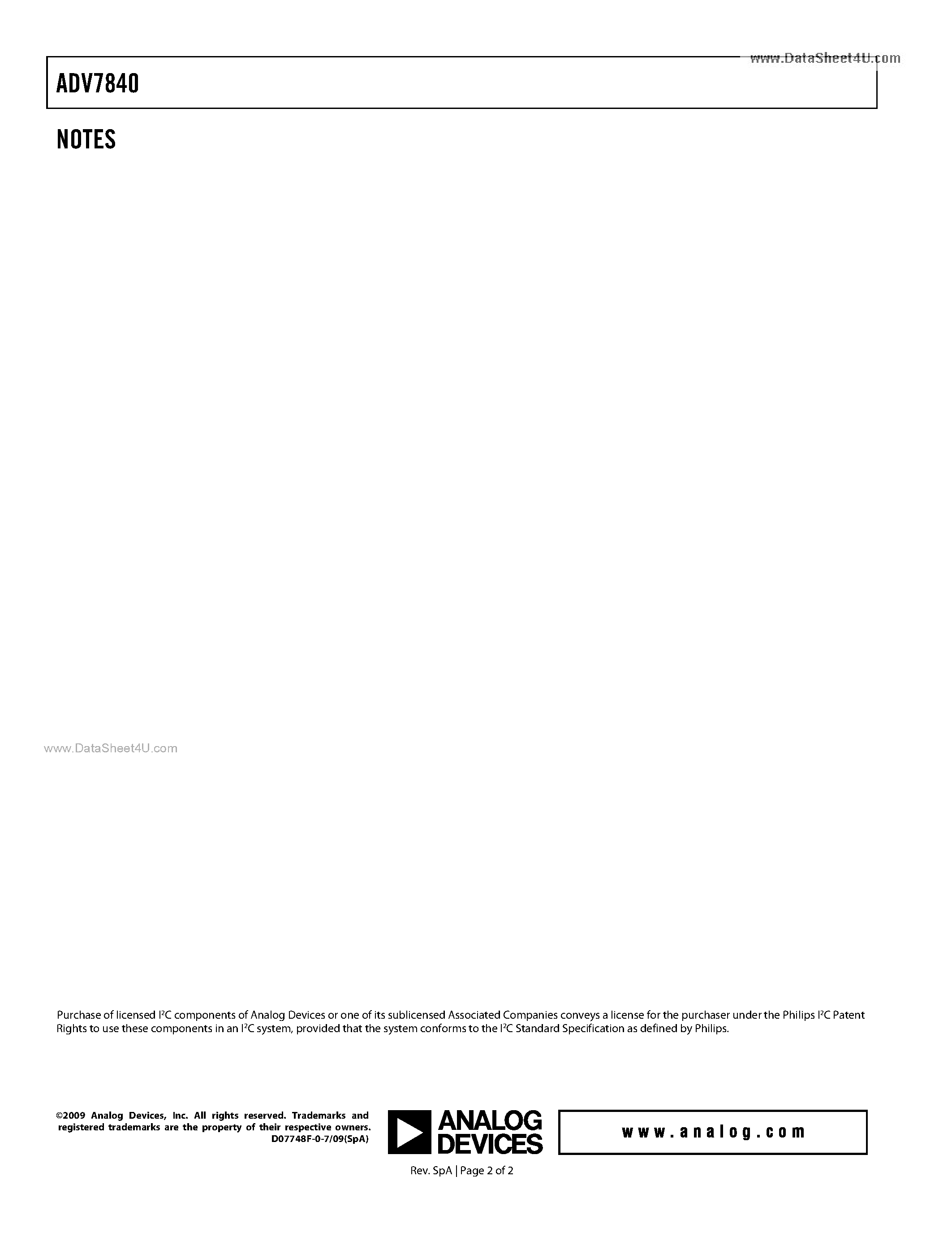 Даташит ADV7840 - 170 MHz Video and Graphics Digitizer страница 2