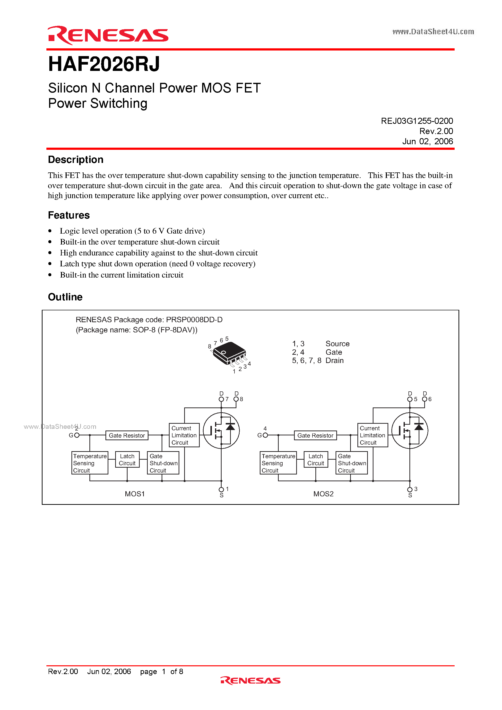 Datasheet HAF2026RJ page 1 Datasheet HAF2026RJ - Silicon N Channel Power MOSFET Power Switching page 1