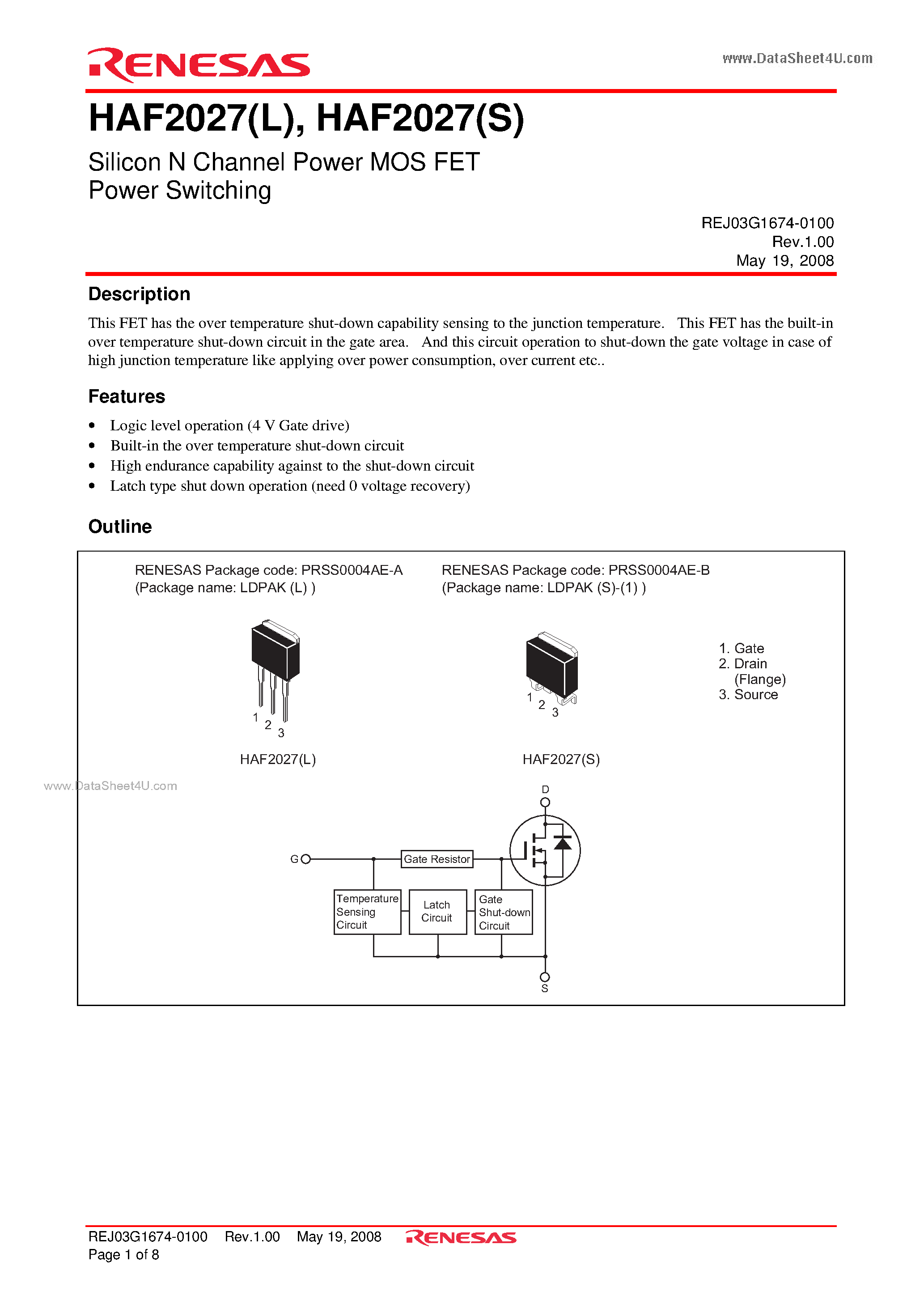 Datasheet HAF2027 page 1 Datasheet HAF2027 - Silicon N Channel Power MOSFET Power Switching page 1
