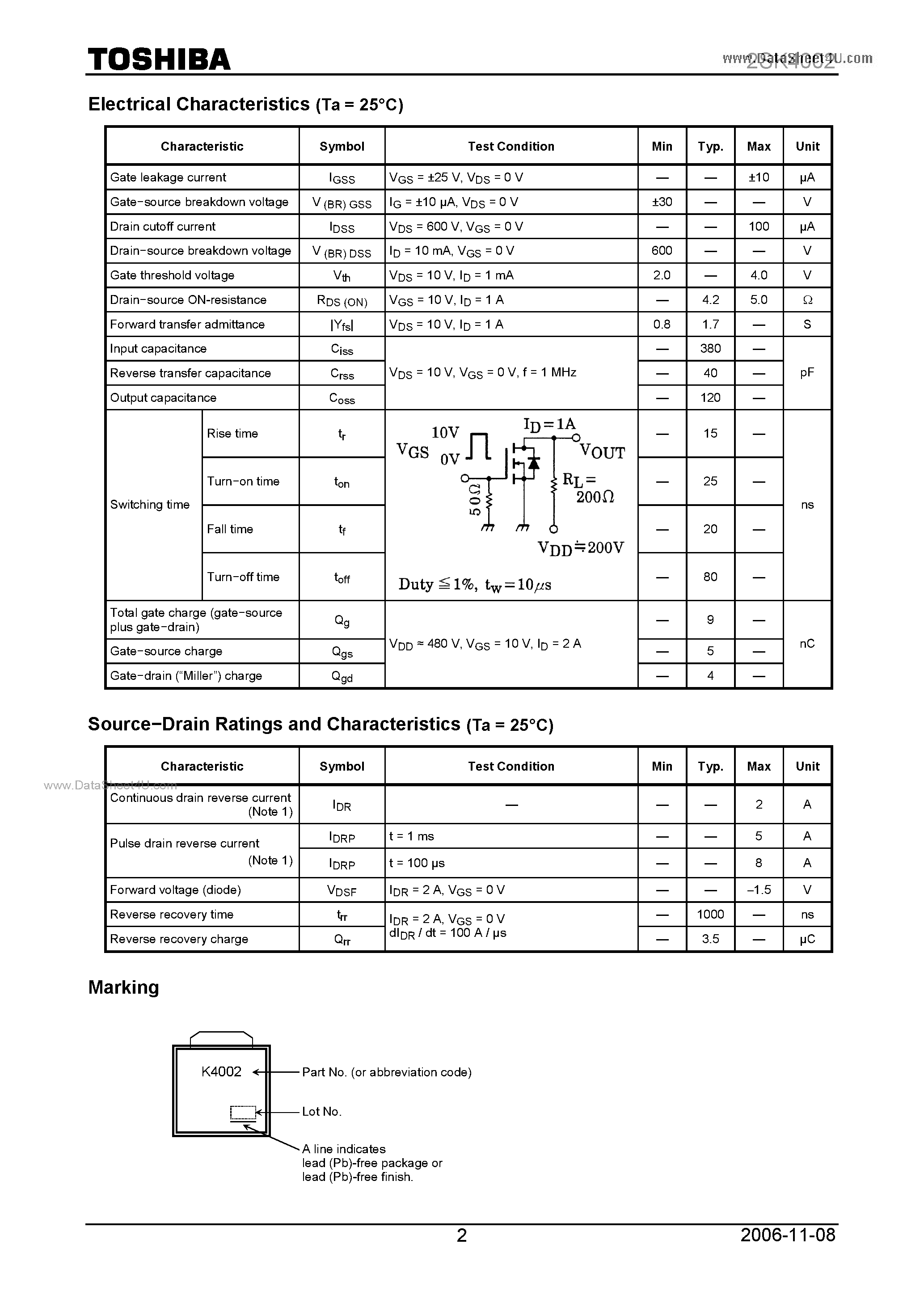 Datasheet 2SK4002 - Chopper Regulator page 2