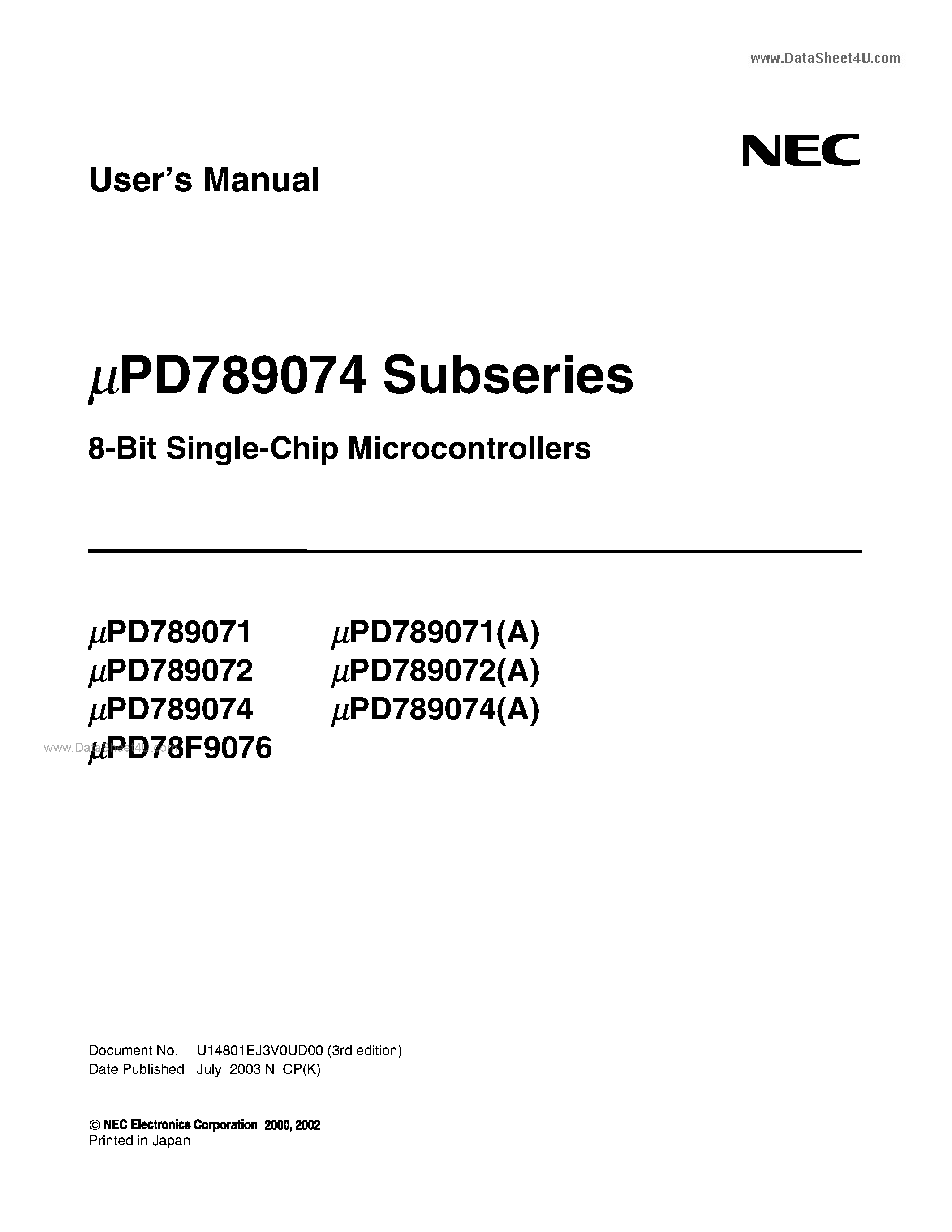 Даташит на микросхему UPD789071 страница 1 Даташит UPD789071 - 8-bit single-chip microcomputer страница 1