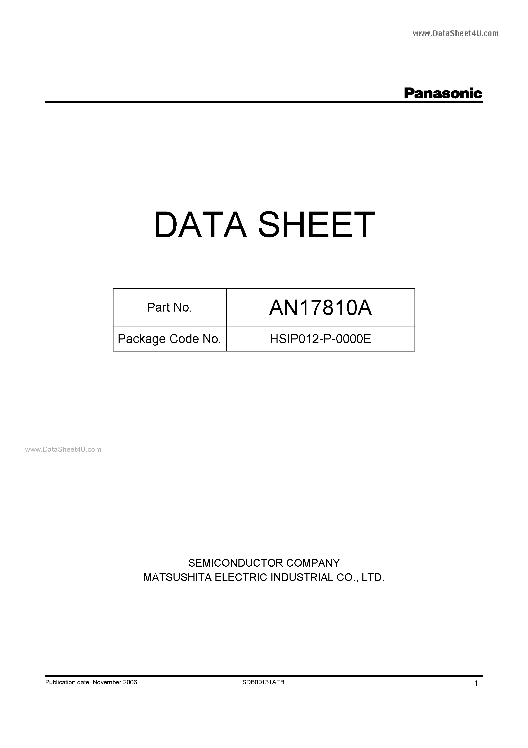 Даташит на микросхему AN17810A страница 1 Даташит AN17810A - Audio power amplifier IC страница 1