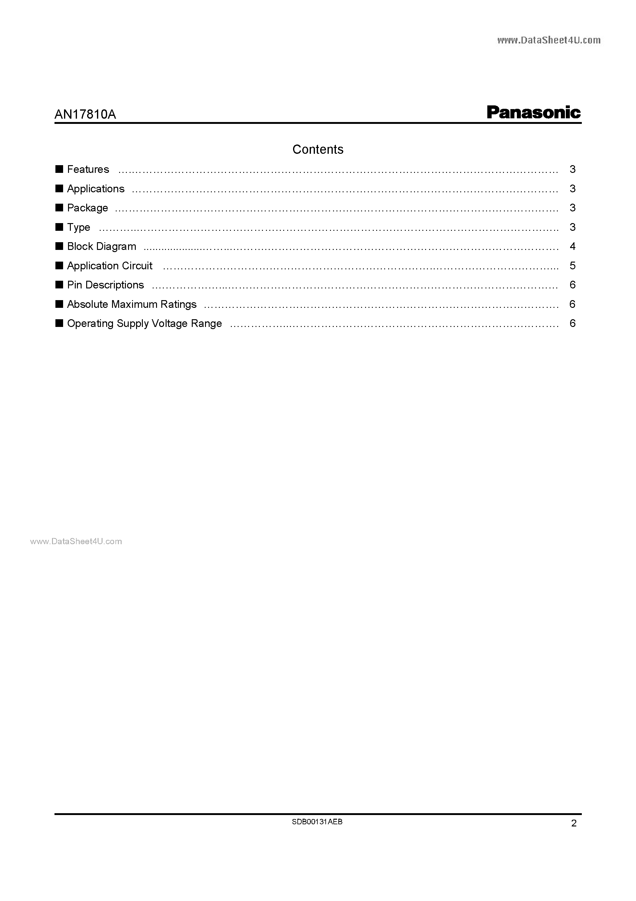 Даташит на микросхему AN17810A страница 2 Даташит AN17810A - Audio power amplifier IC страница 2