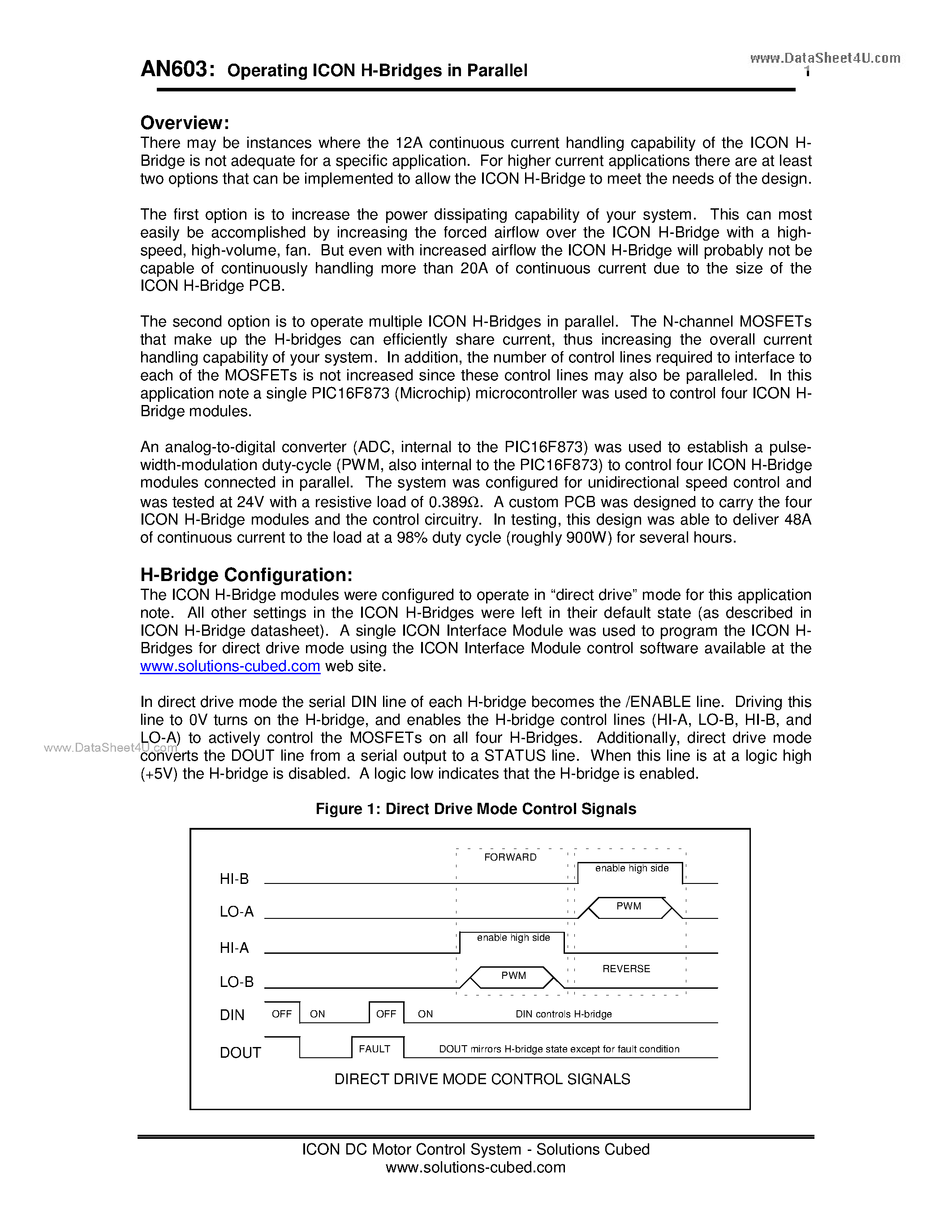 Datasheet AN603 page 1 Datasheet AN603 - Operating ICON H-Bridges in Parallel page 1