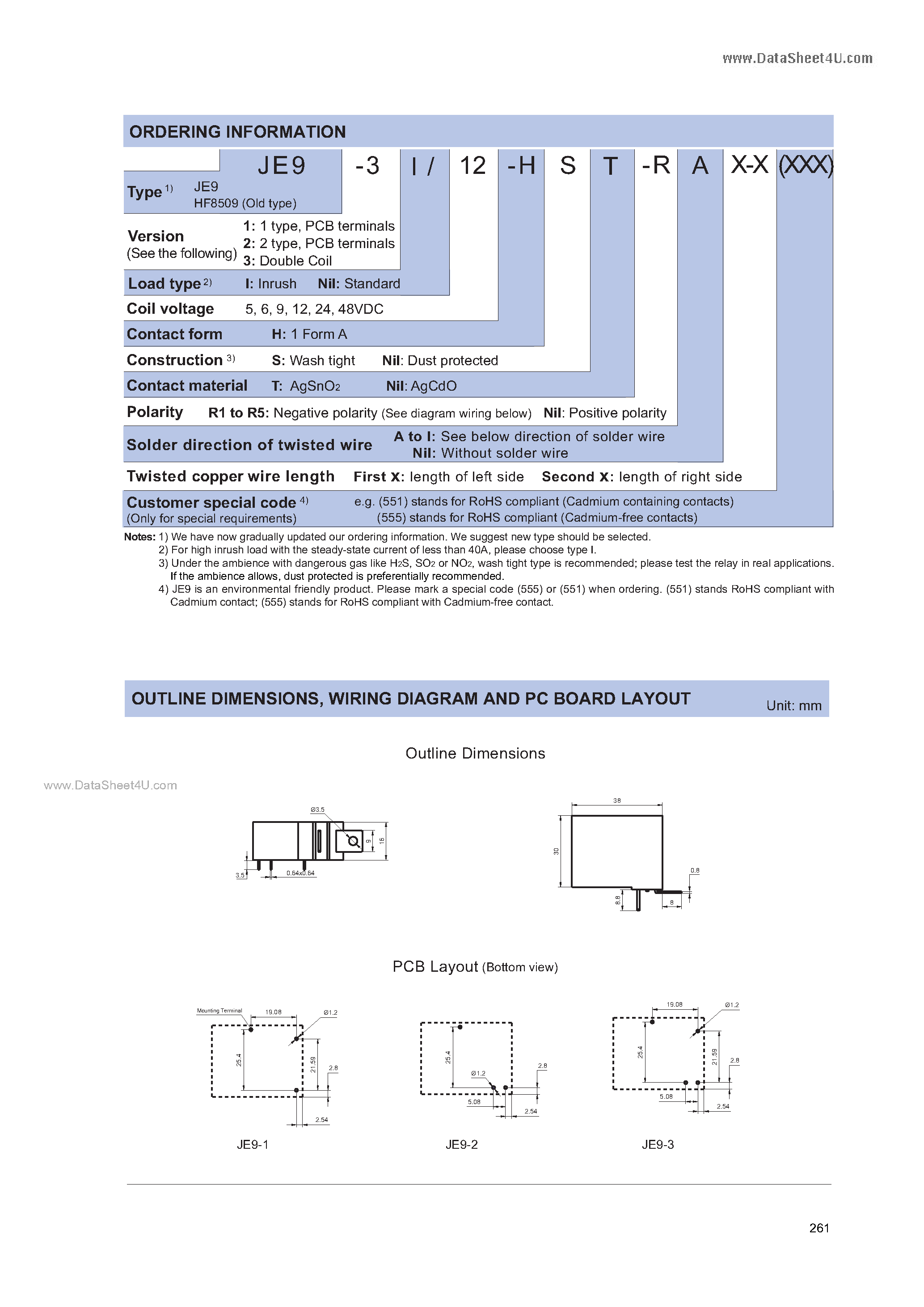 Даташит JE9 - HIGH POWER LATCHING RELAY страница 2