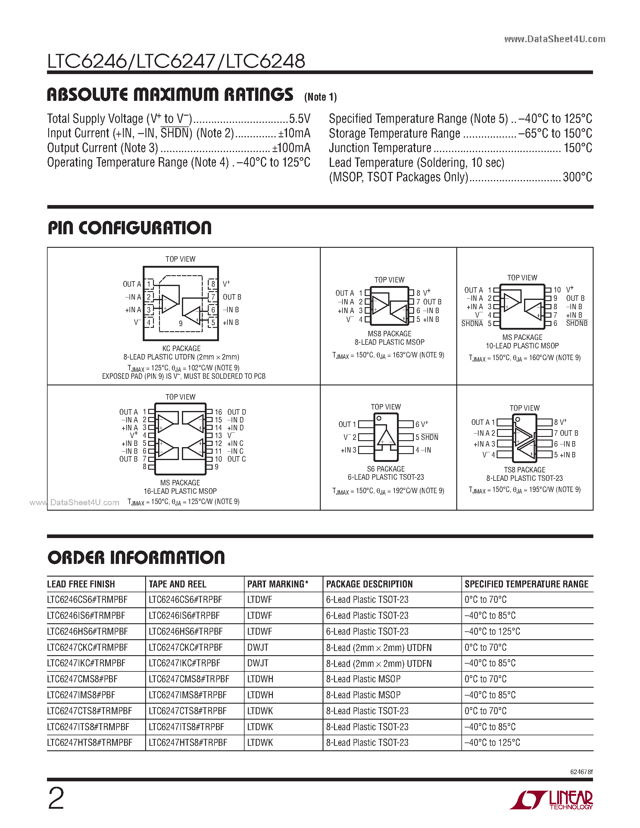 Datasheet LTC6246 - (LTC6246 - LTC6248) 1mA Power Efficient Rail-to-Rail I/O Op Amps page 2