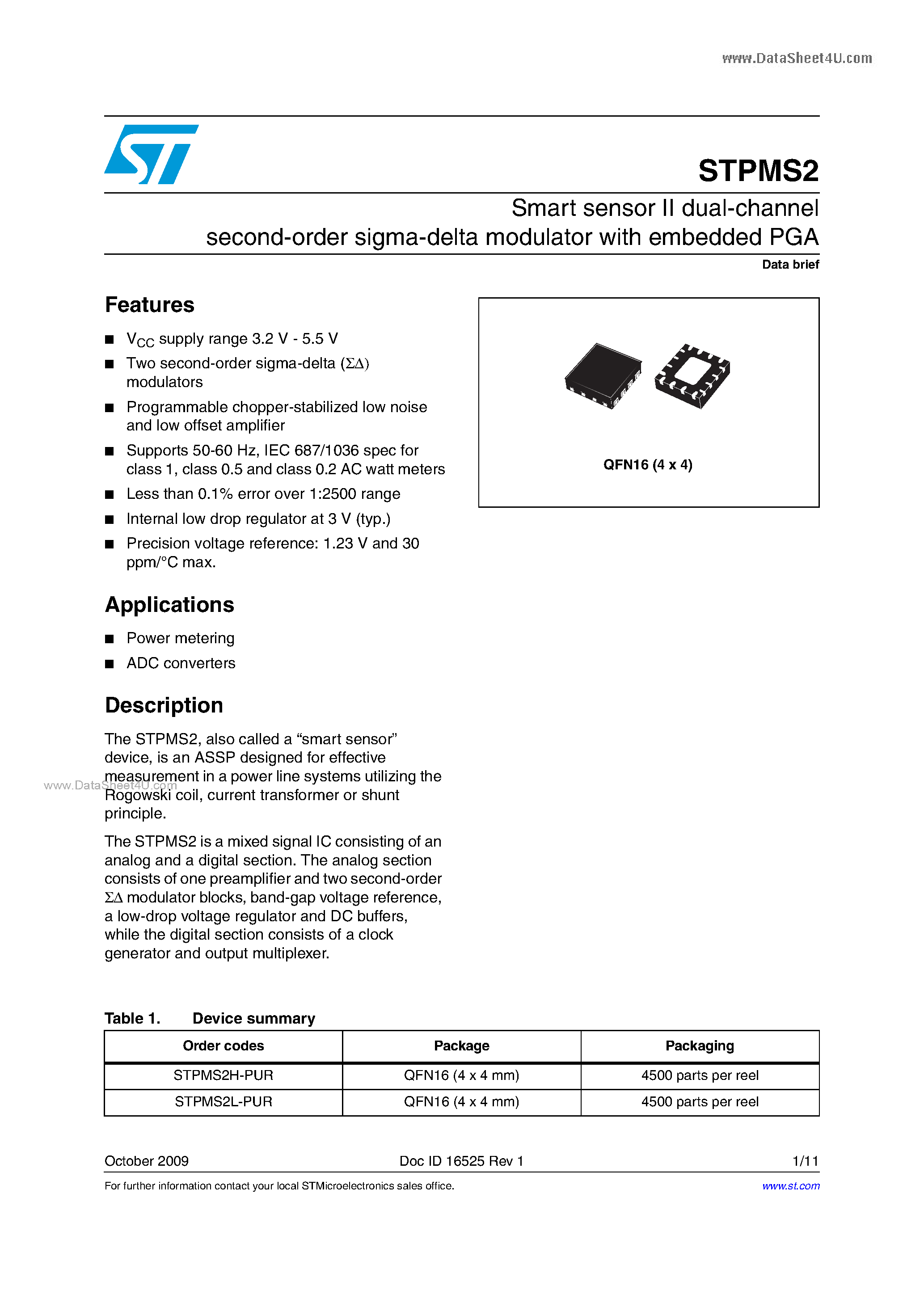 Datasheet STPMS2 - Interface ICs page 1