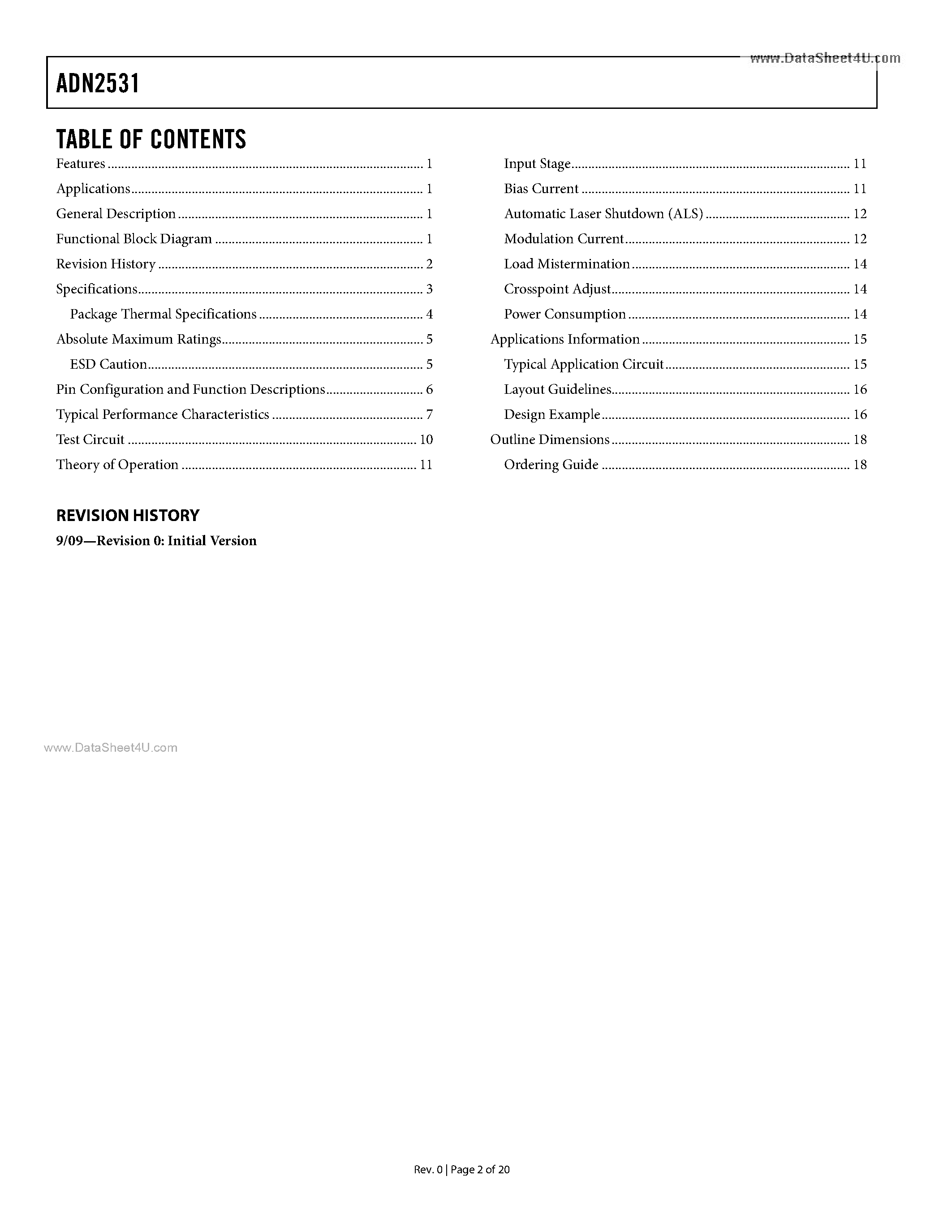 Datasheet ADN2531 page 2 Datasheet ADN2531 - Differential Laser Diode Driver page 2
