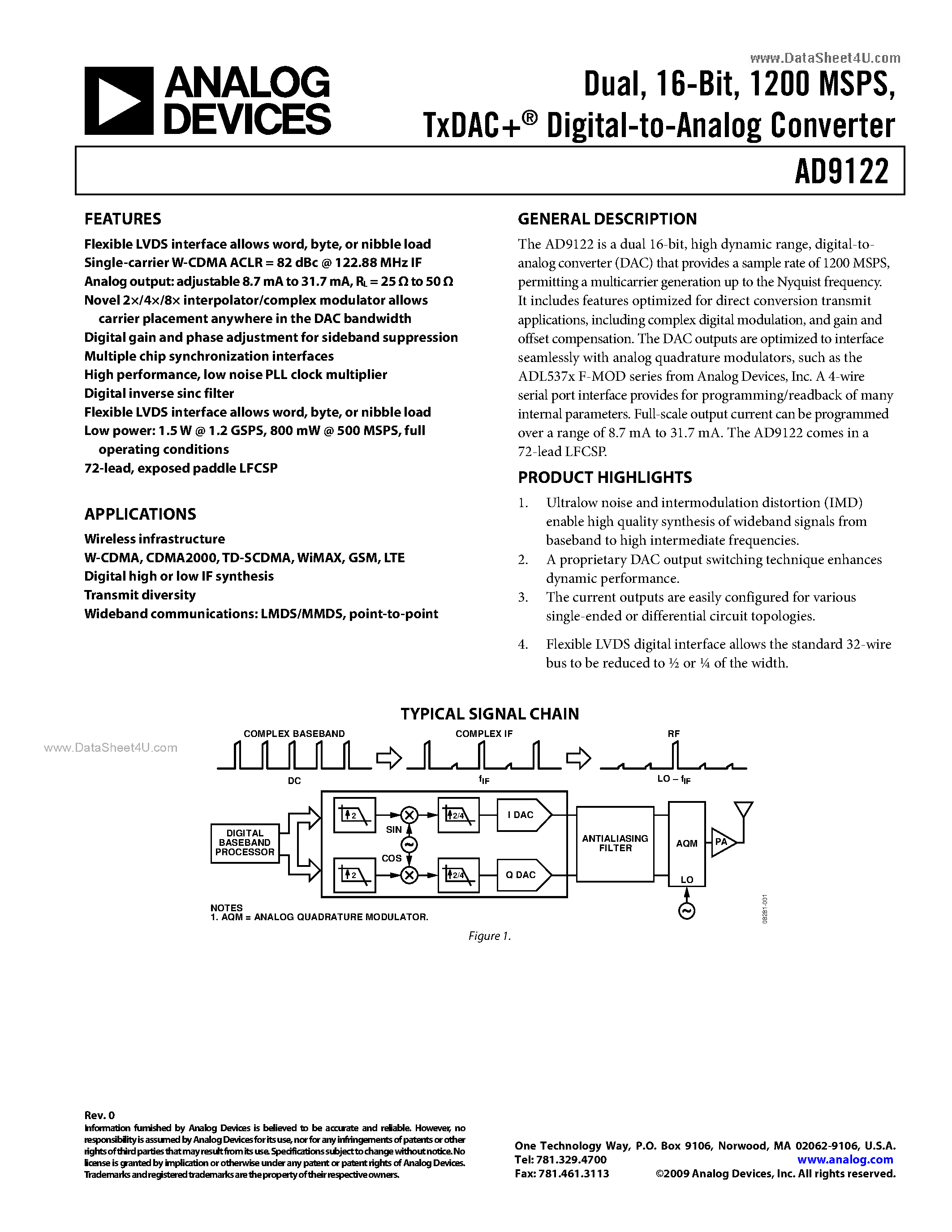 Datasheet AD9122 - Digital-to-Analog Converter page 1