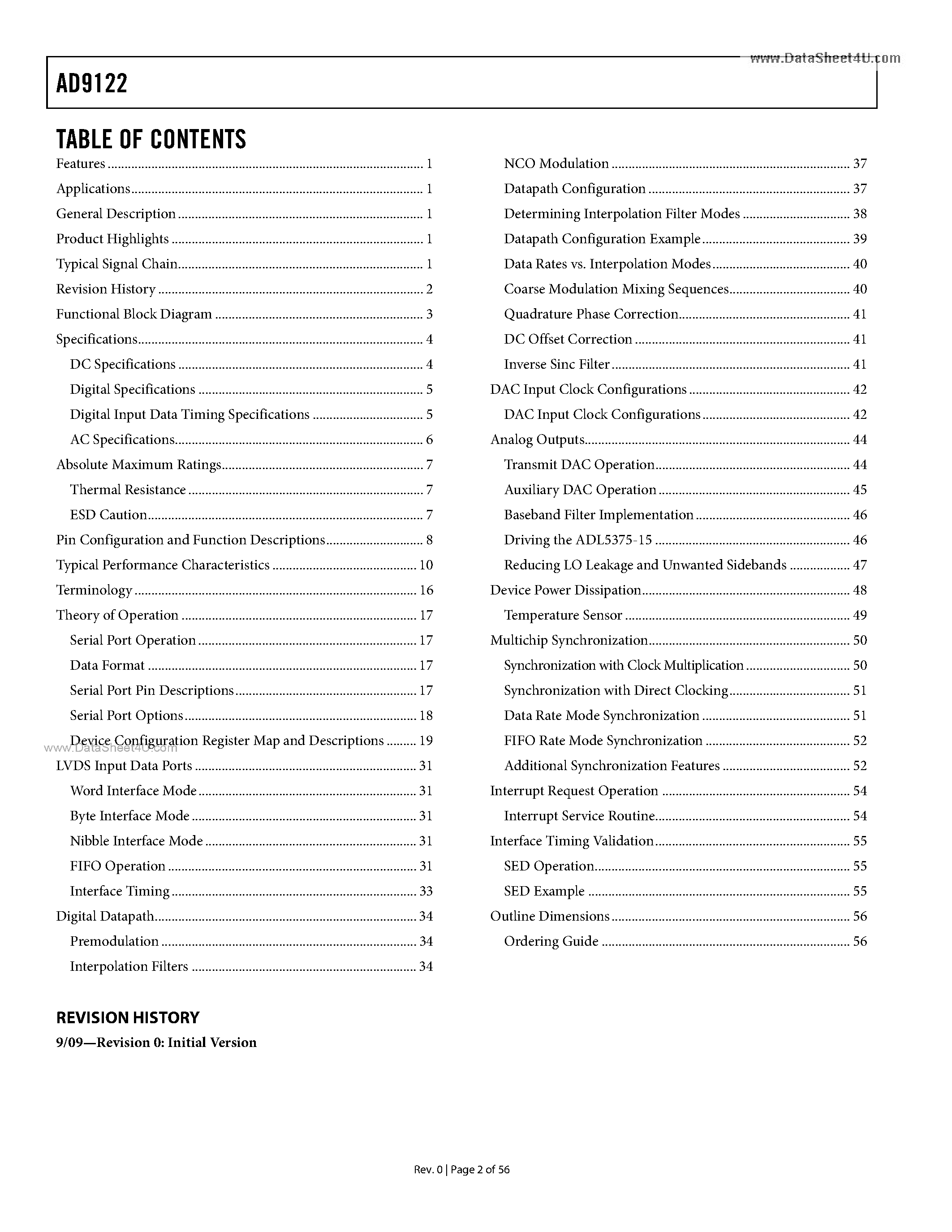 Datasheet AD9122 - Digital-to-Analog Converter page 2