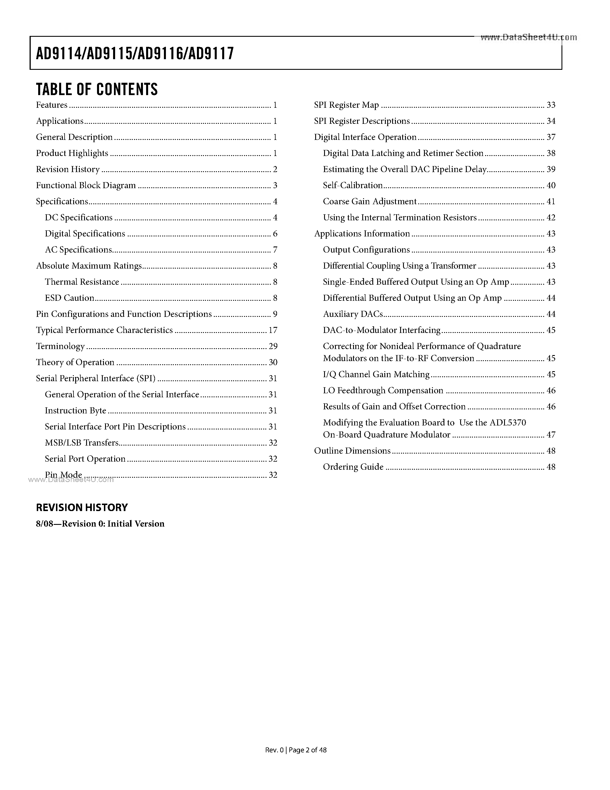 Даташит на микросхему AD9114 страница 2 Даташит AD9114 - 9AD9114 - AD9117) 8-/10-/12-/14-Bit Low Power Digital-to-Analog Converters страница 2