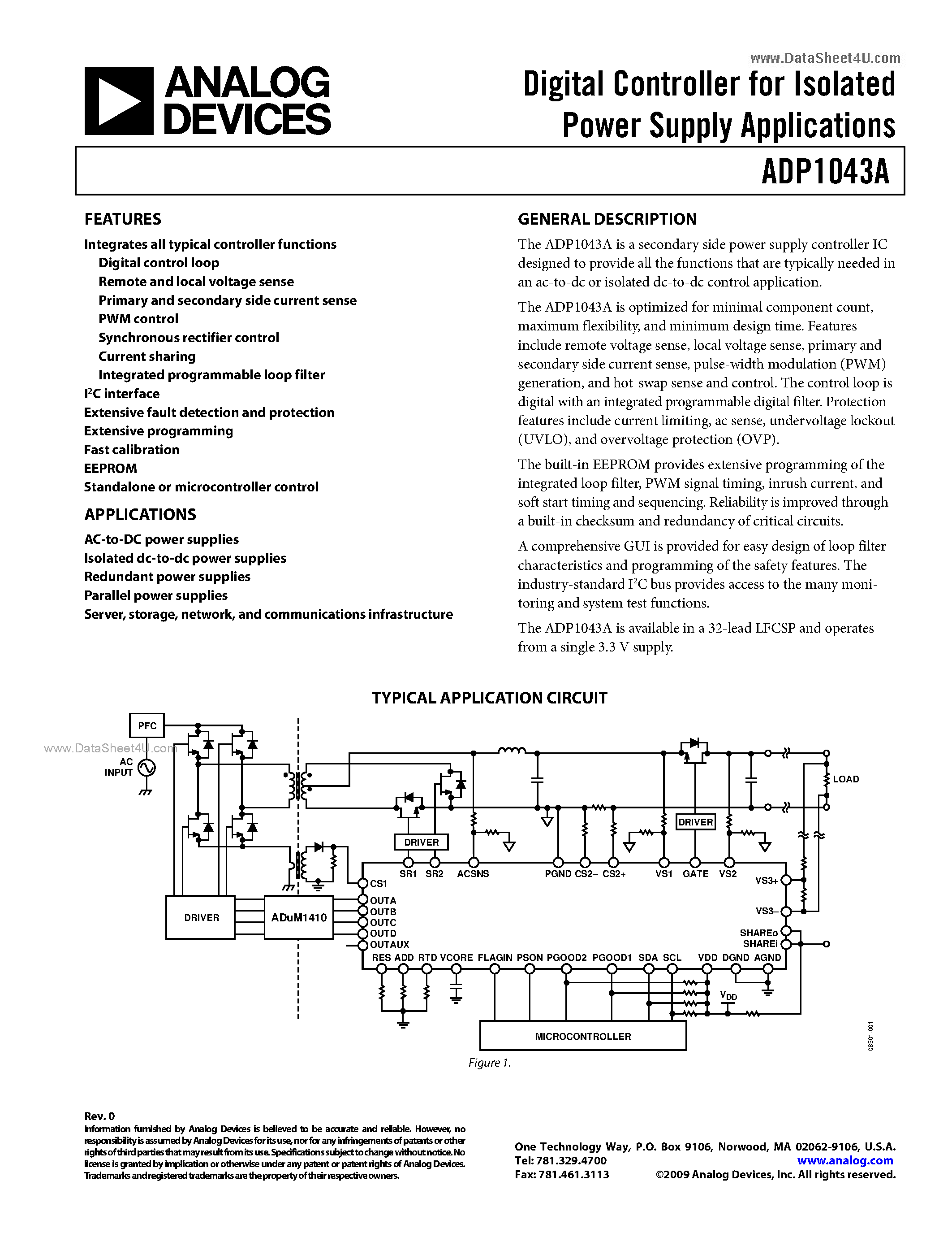Даташит на микросхему ADP1043A страница 1 Даташит ADP1043A - Digital Controller страница 1