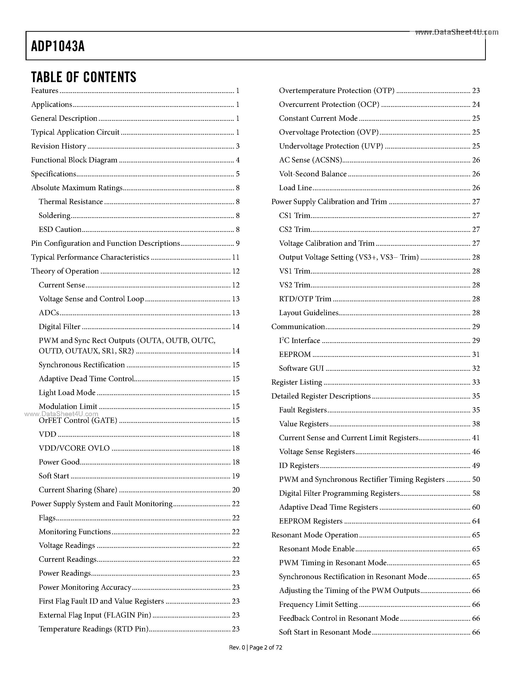 Даташит на микросхему ADP1043A страница 2 Даташит ADP1043A - Digital Controller страница 2