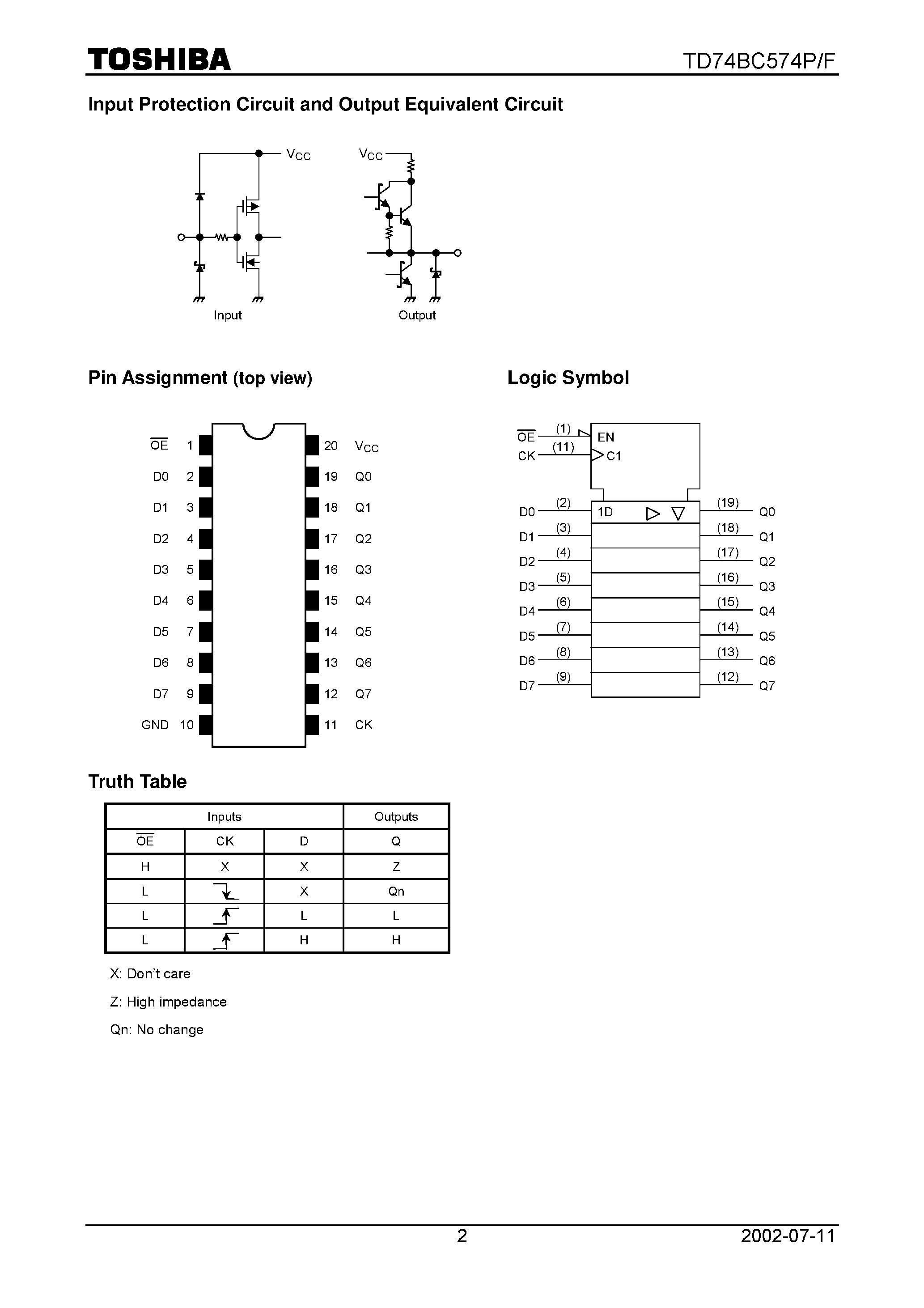 Datasheet TD74BC574 - Octal D-Type Flip-Flop with 3-State Outputs (Non-Inverted) page 2