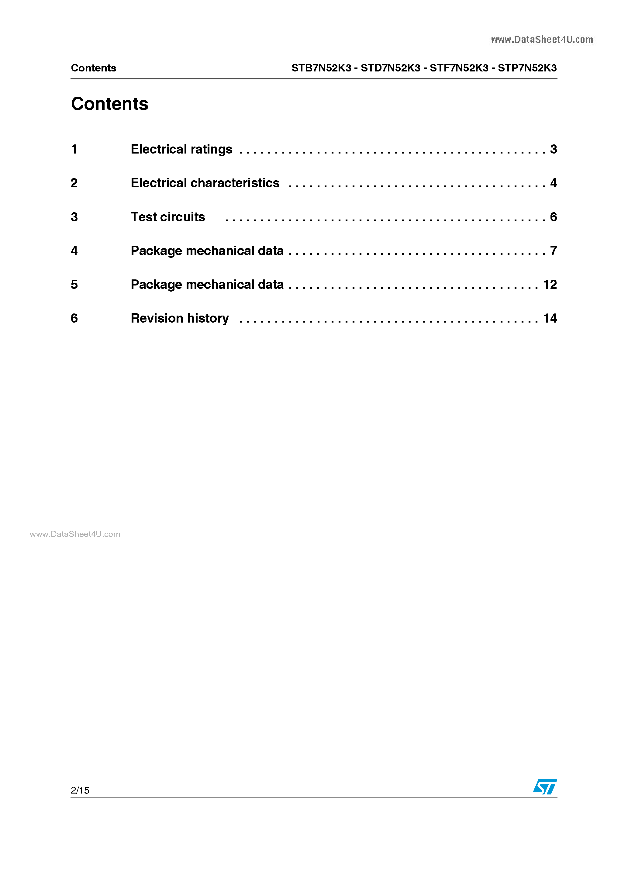 Datasheet STD7N52K3 - N-channel Power MOSFET page 2
