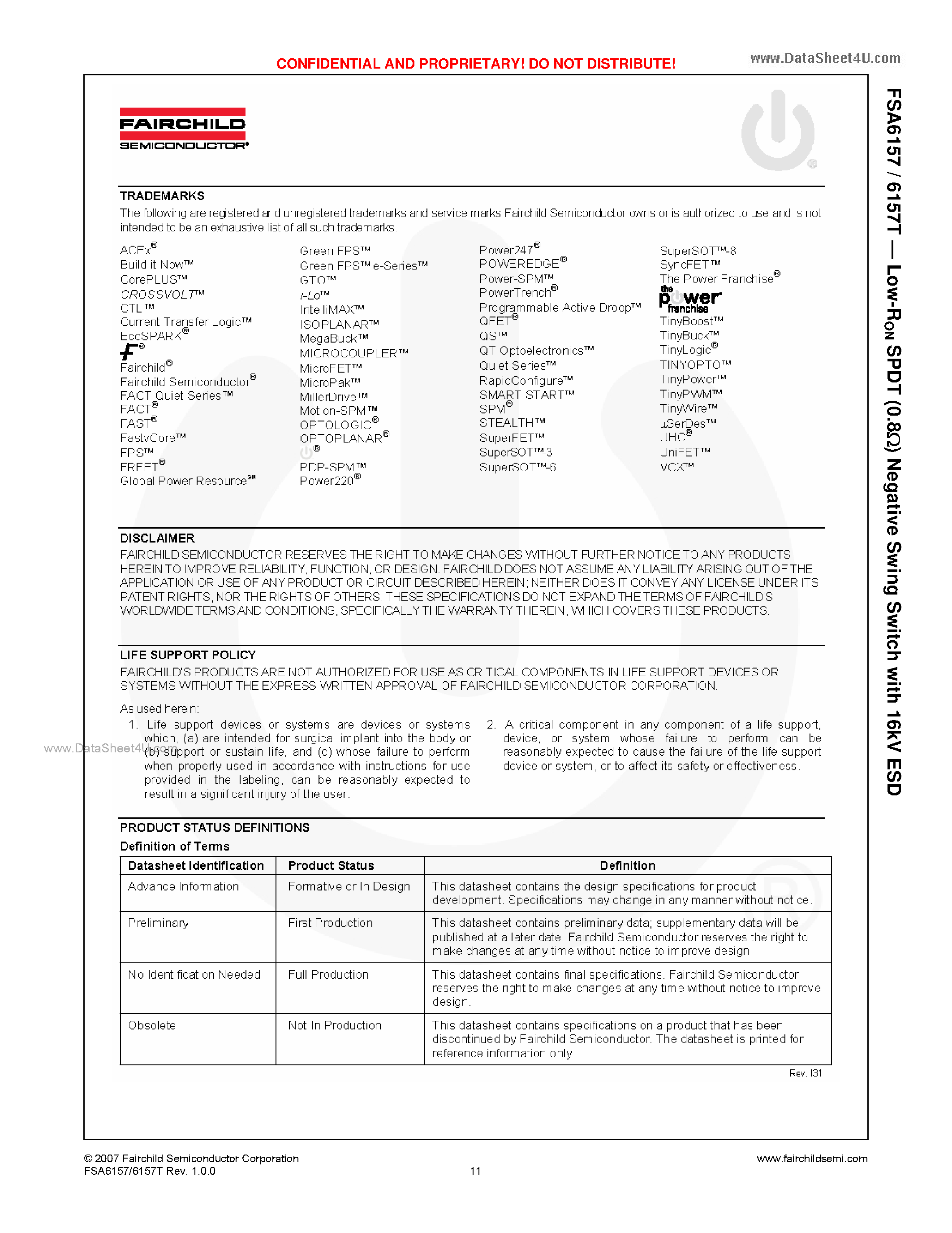 Даташит FSA6157 - Negative-Swing Audio or Video Switch страница 2