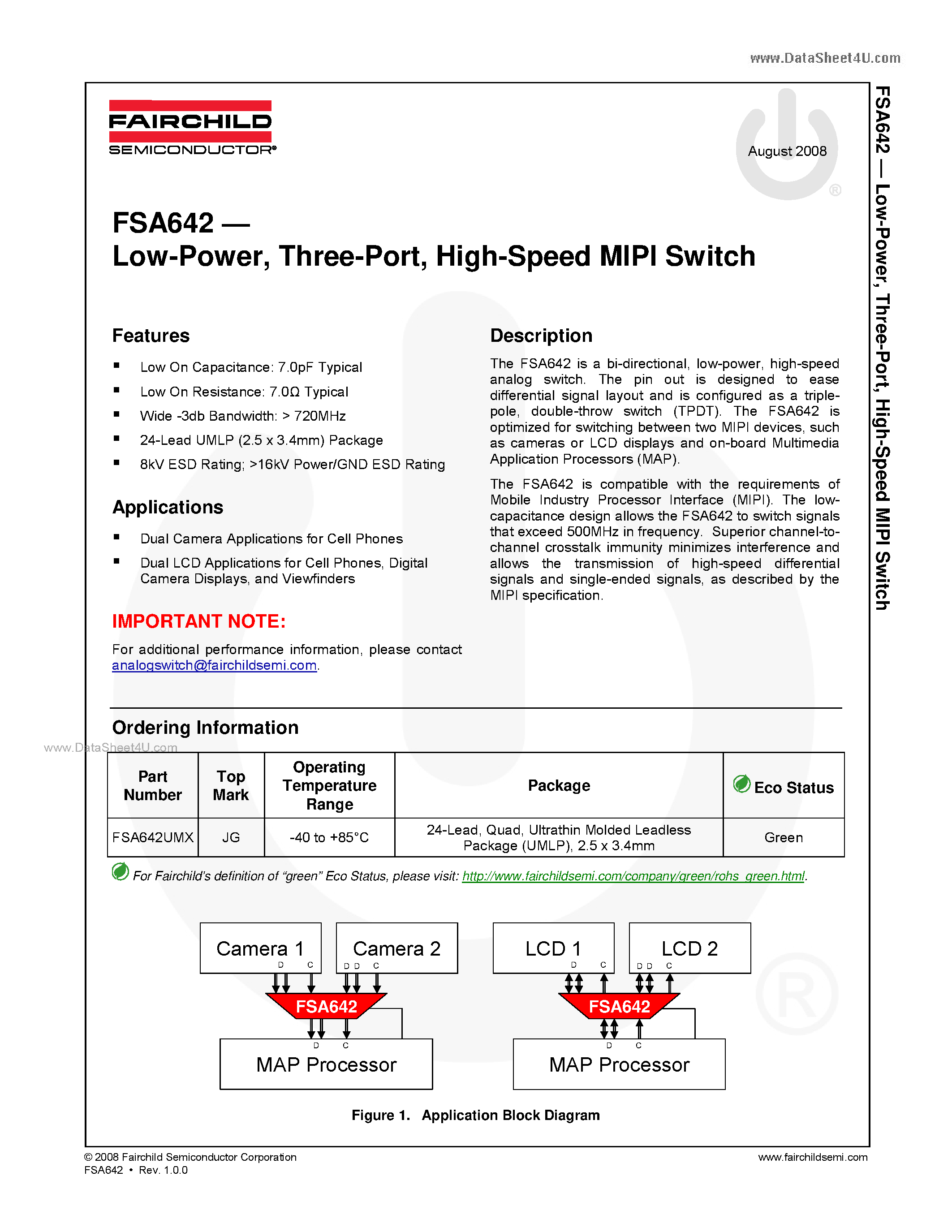 Даташит FSA642 - High-Speed MIPI Switch страница 1