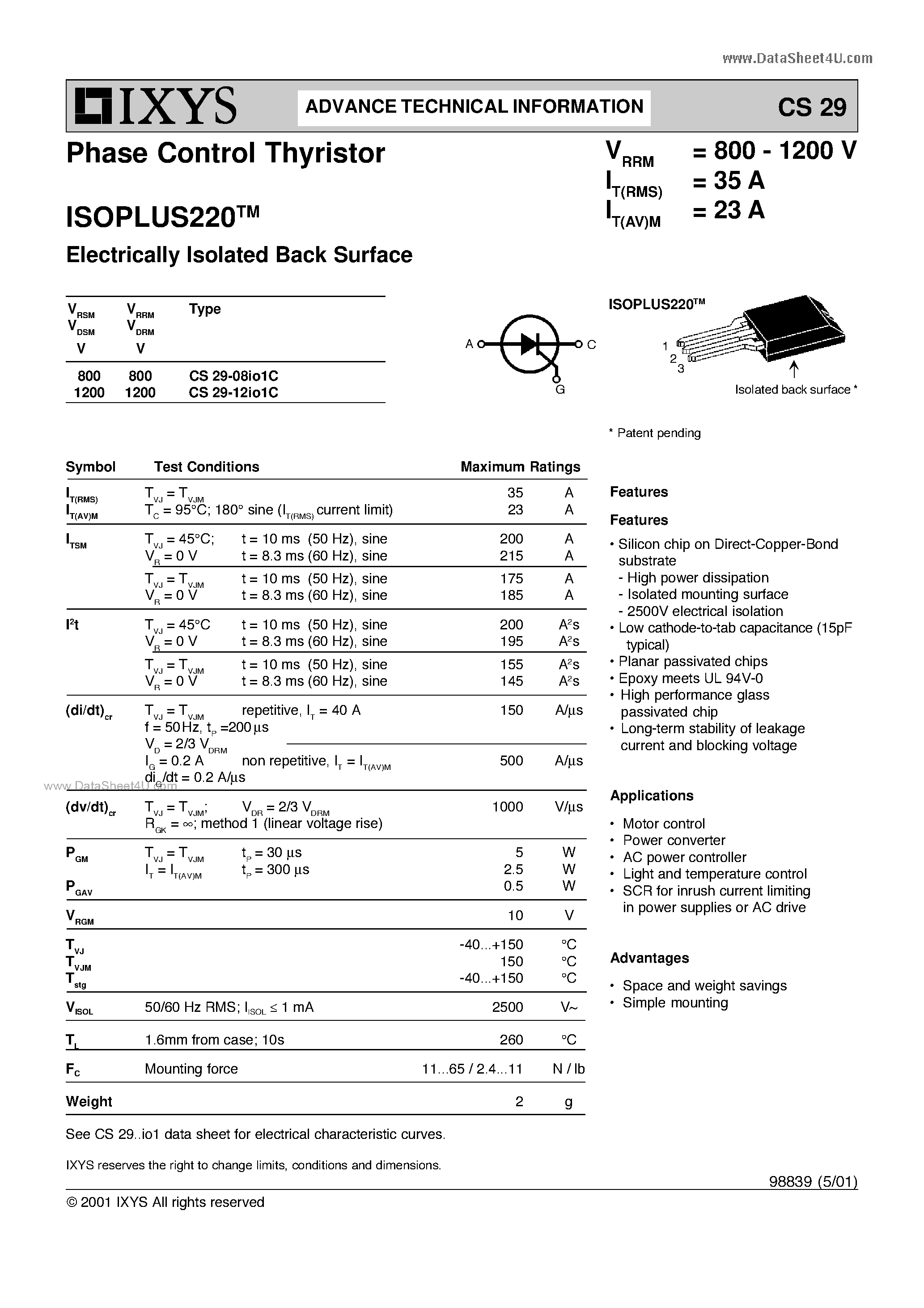 Даташит CS29 - Phase Control Thyristor страница 1