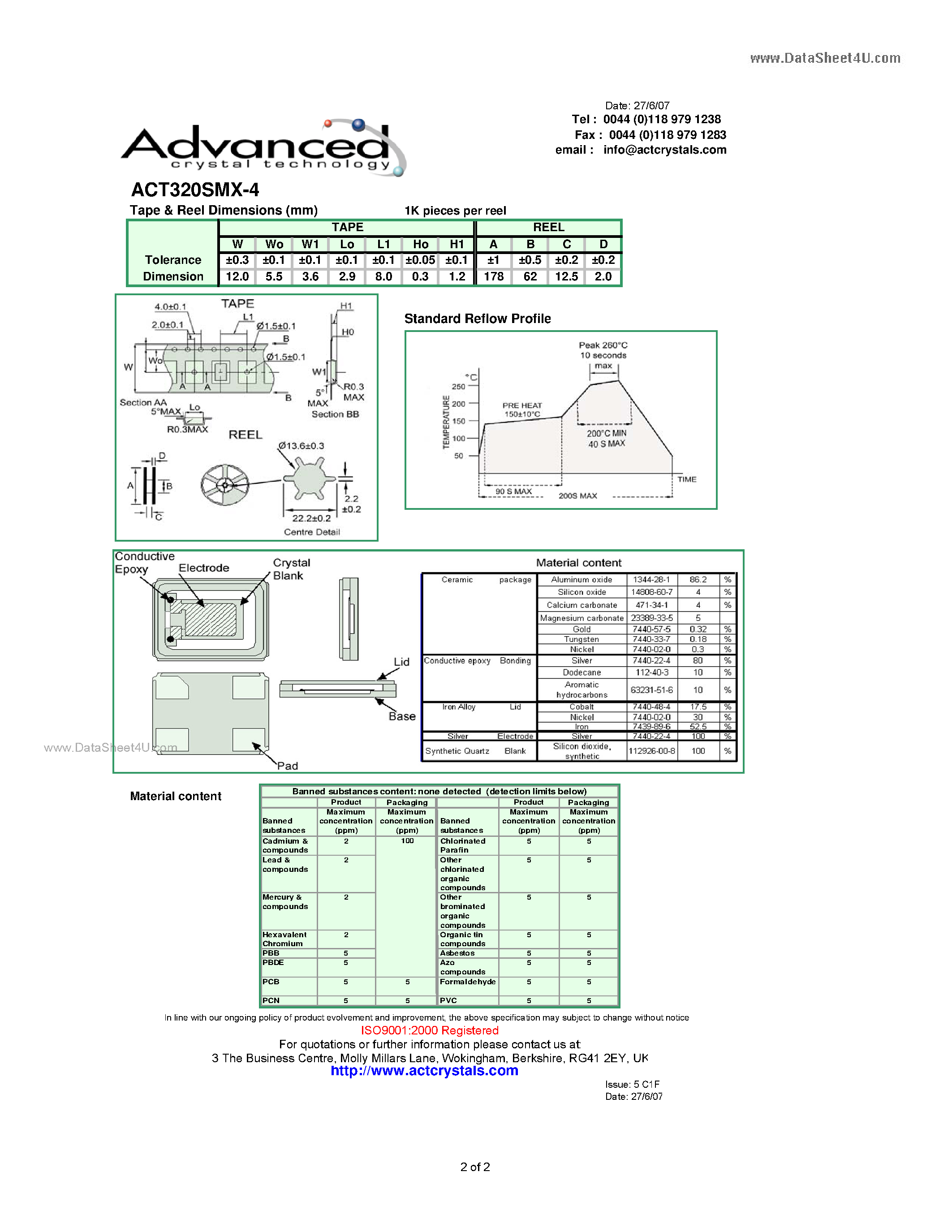Даташит ACT320SMX-4 - low aging 3X2.5mm SMD Crystal страница 2