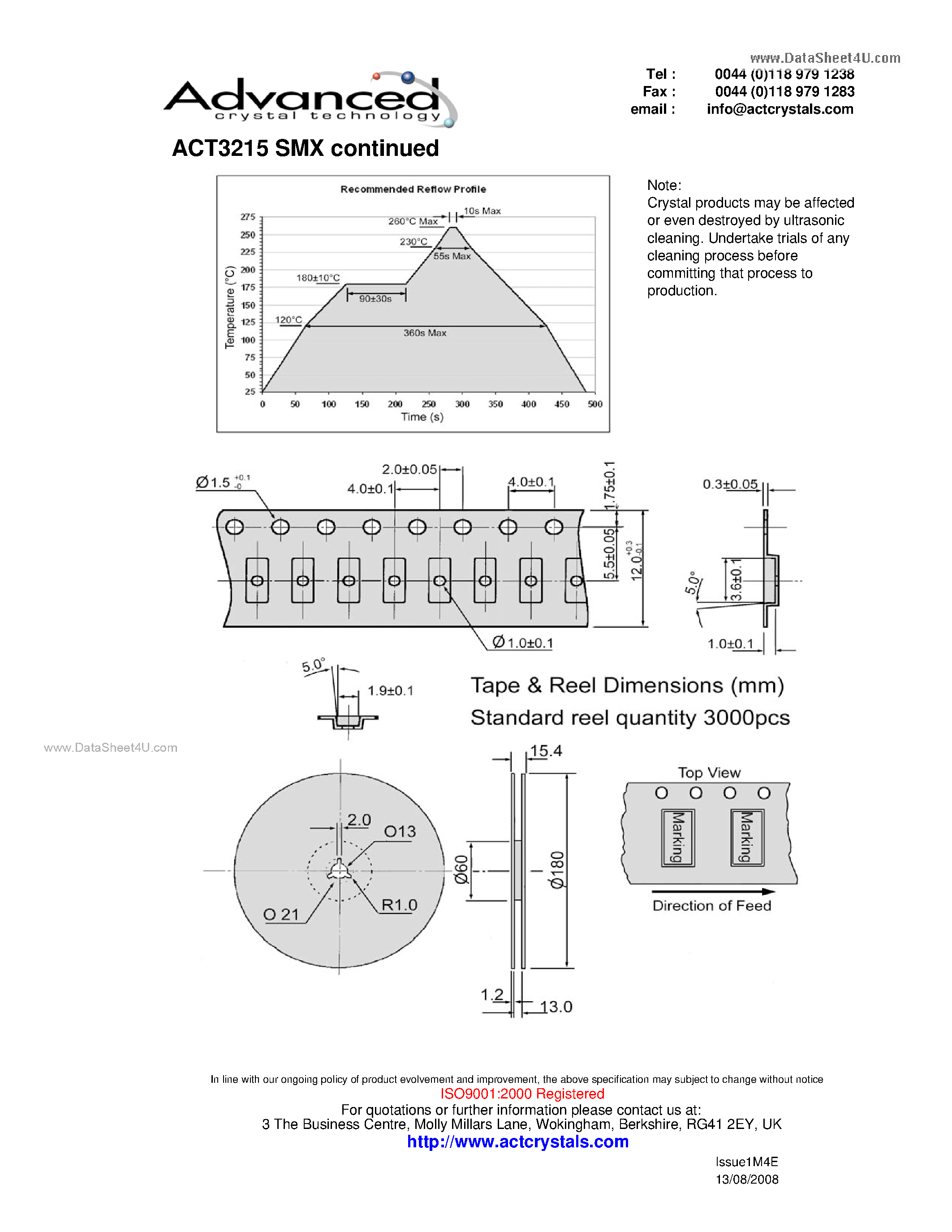 Datasheet ACT3215A - surface mount high density Watch Crystal page 2