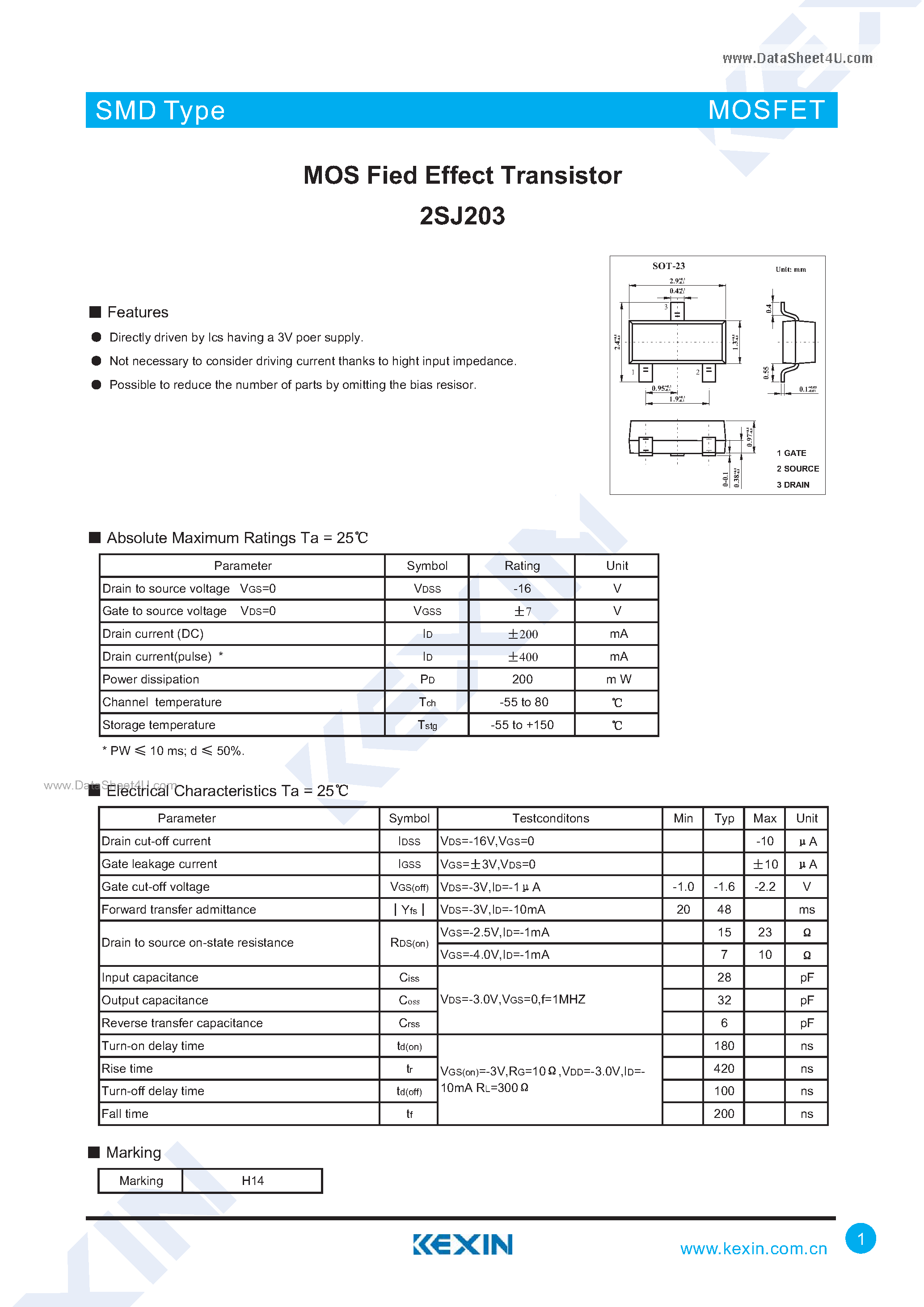 Даташит 2SJ203 - MOS Fied Effect Transistor страница 1