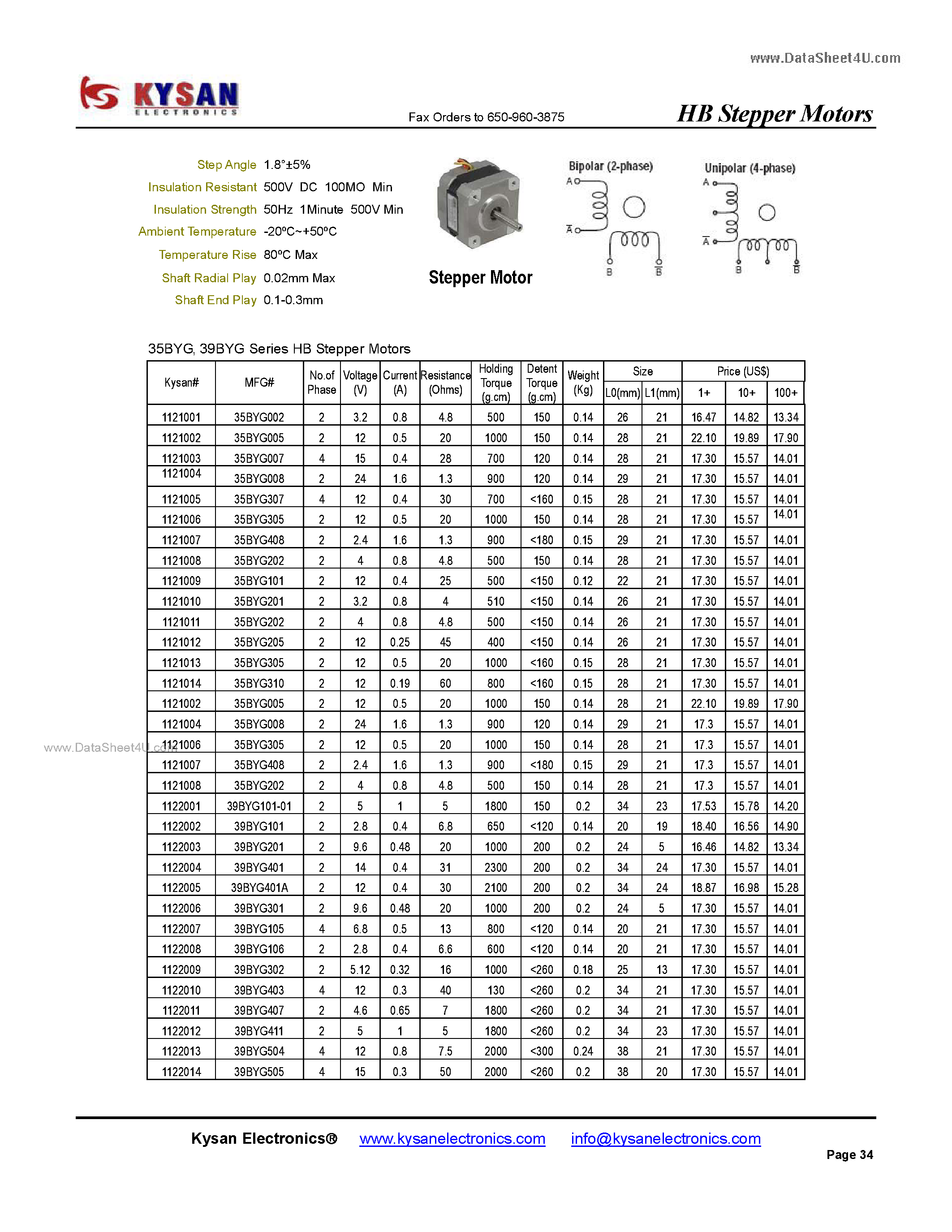 Даташит 57BYG007 - HB Stepper Motors страница 1
