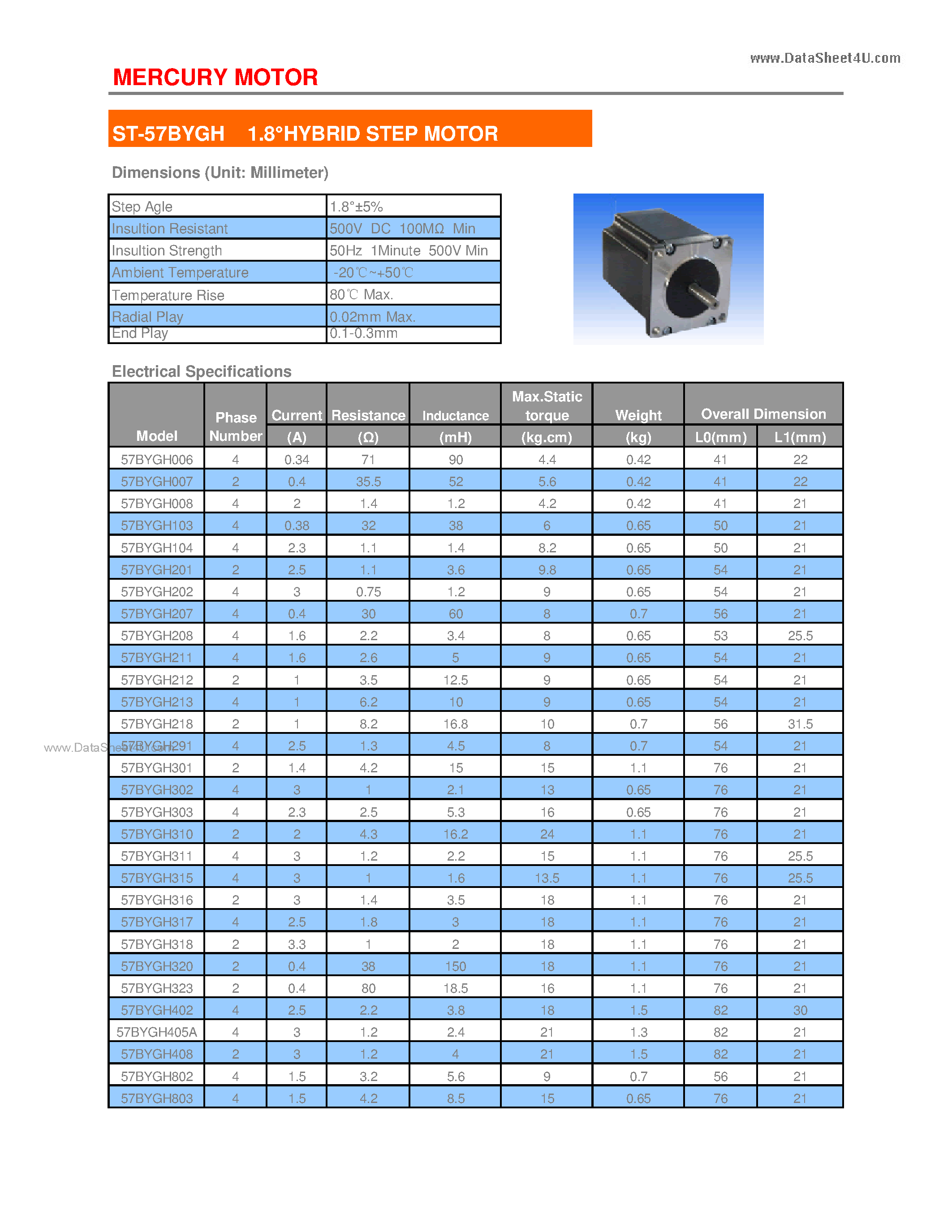Даташит 57BYGH006 - HYBRID STEP MOTOR страница 1