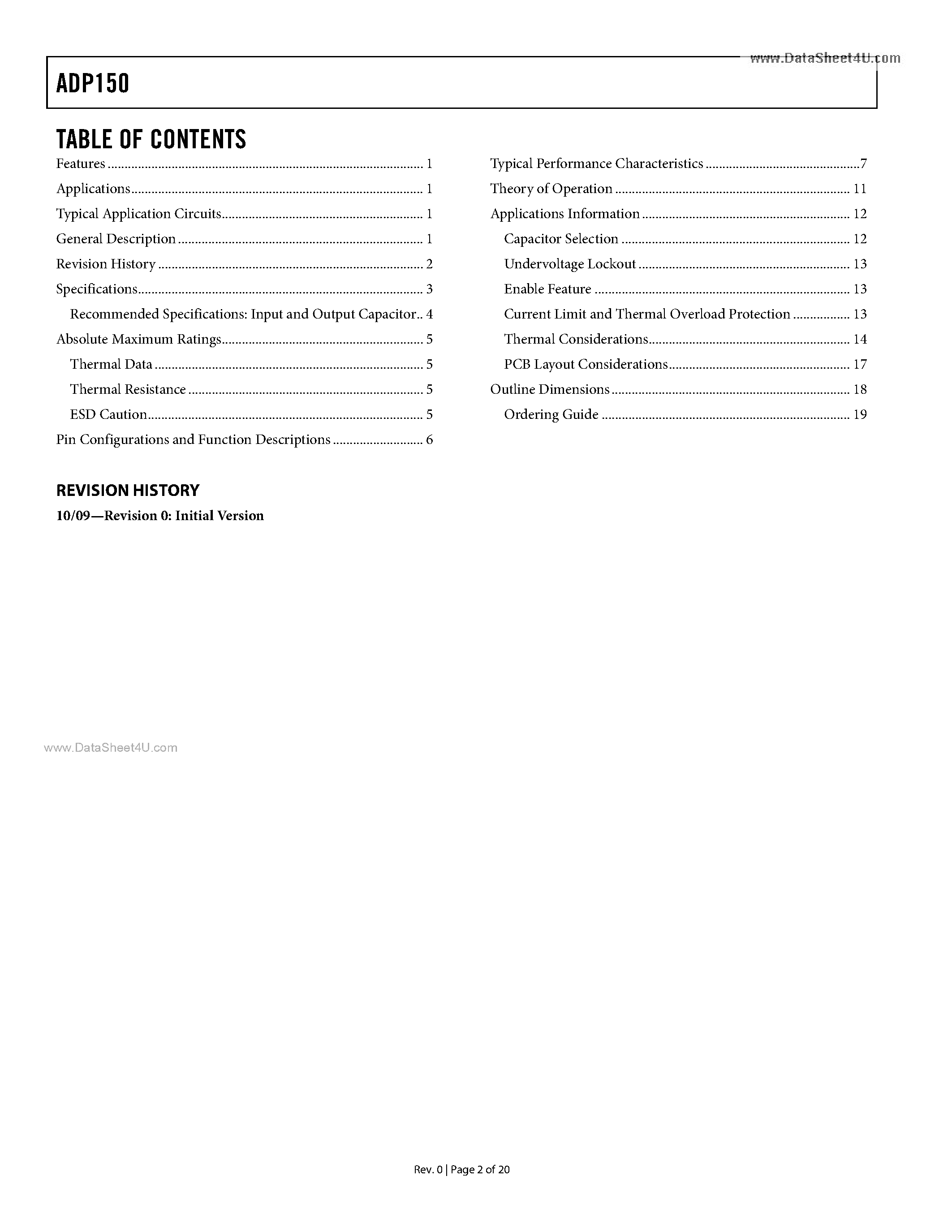 Datasheet ADP150 - 150 mA CMOS Linear Regulator page 2