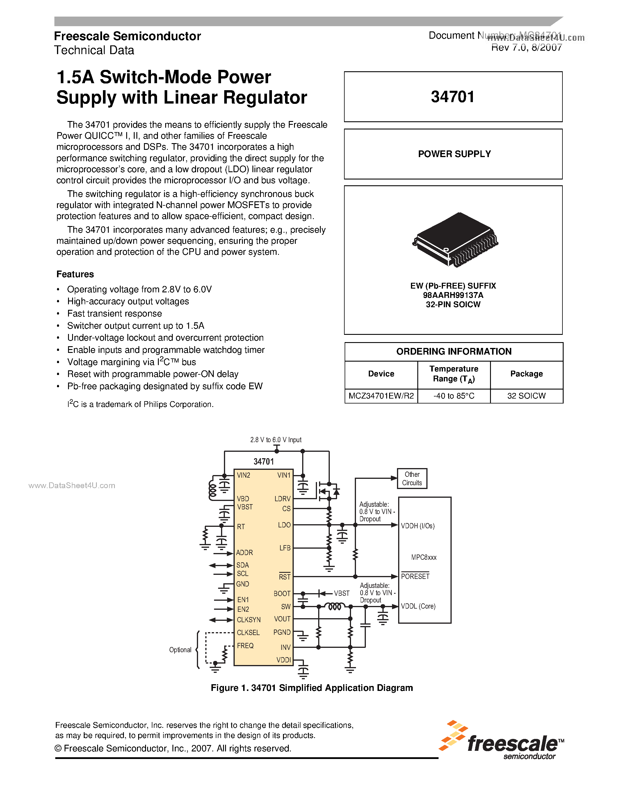 Datasheet MCZ34701 - 1.5A Switch-Mode Power Supply page 1