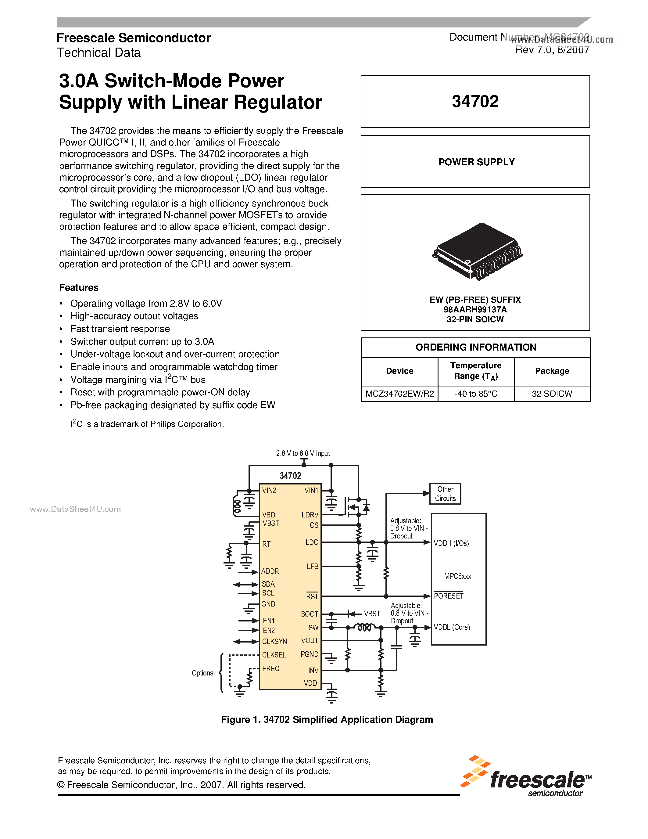 Datasheet MCZ34702 - 3.0A Switch-Mode Power Supply page 1