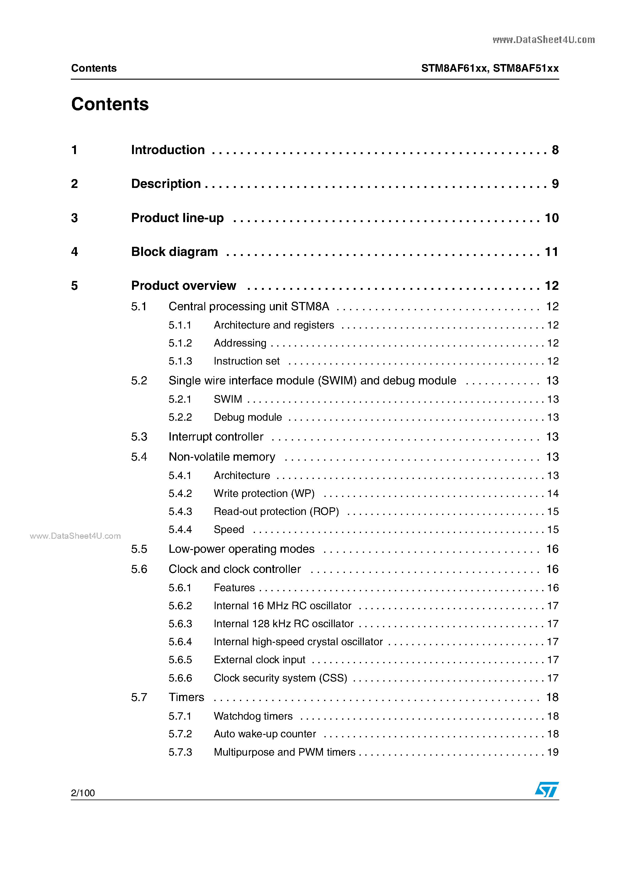 Даташит STM8A51XX - (STM8Axx1XX) Automotive 8-bit MCU страница 2