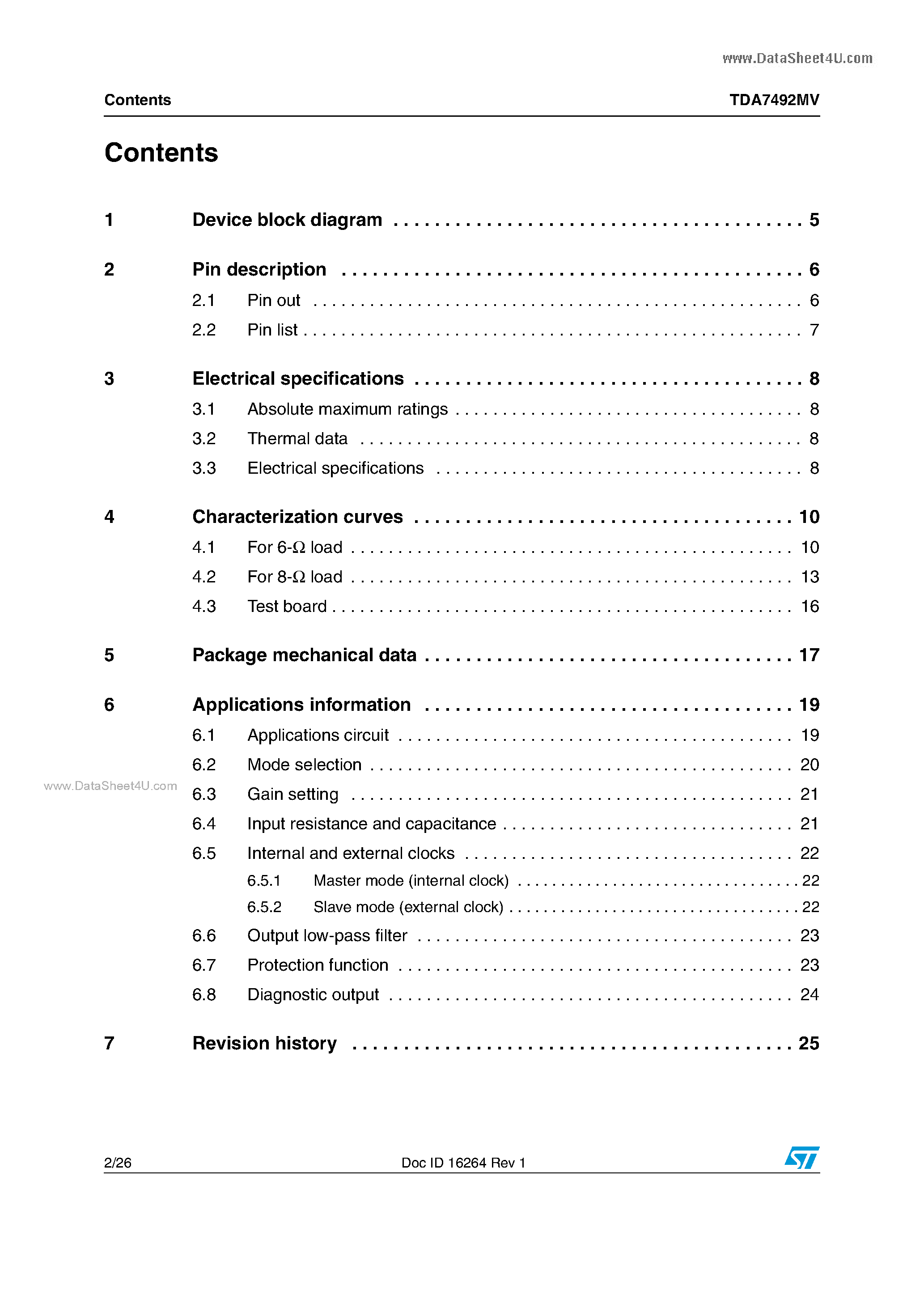 Datasheet TDA7492MV - 50W Mono BTL Class-D Audio Amplifier page 2