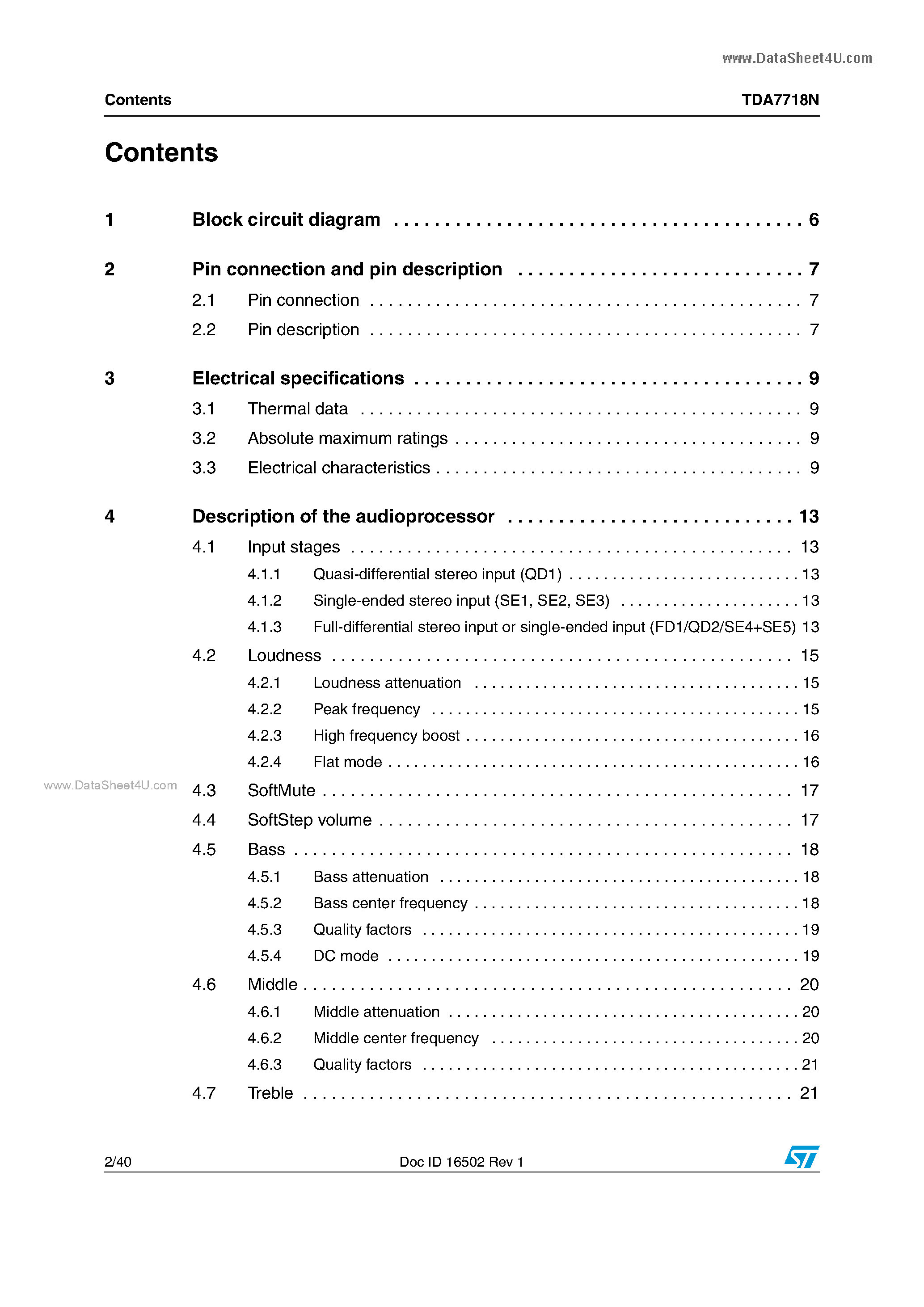 Datasheet TDA7718N - 3 band car audio processor page 2