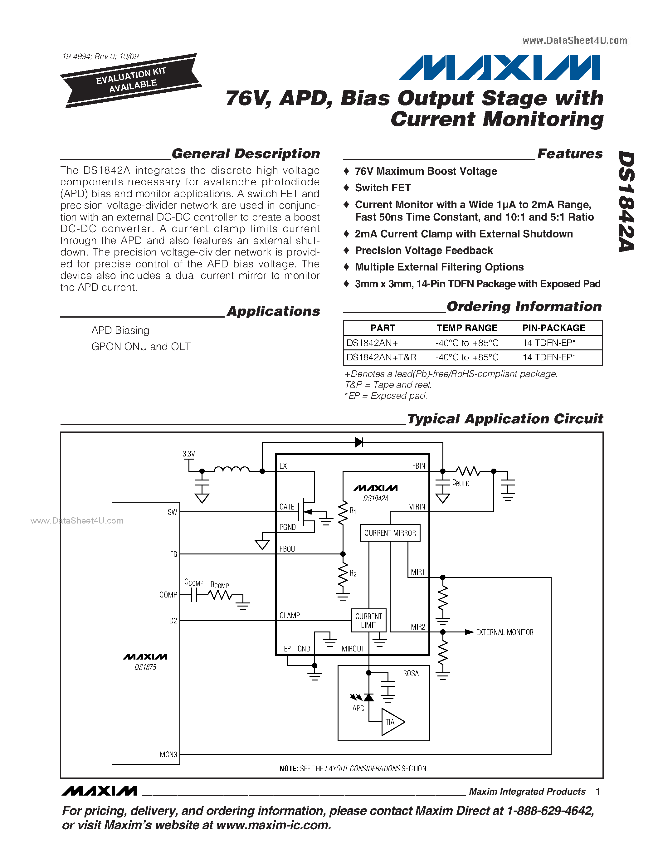 Datasheet DS1842A - Bias Output Stage page 1