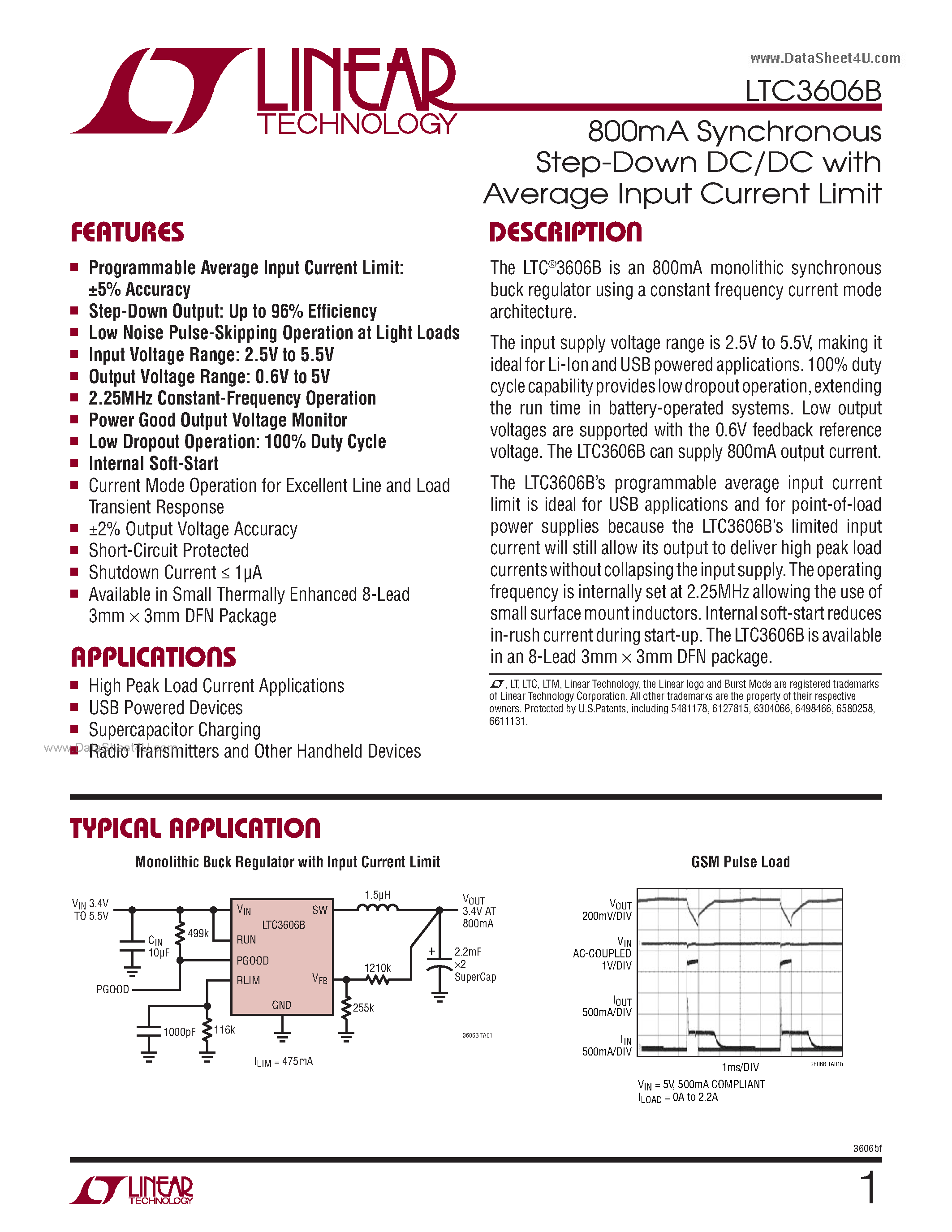 Datasheet LTC3606B - 800mA Synchronous Step-Down DC/DC page 1