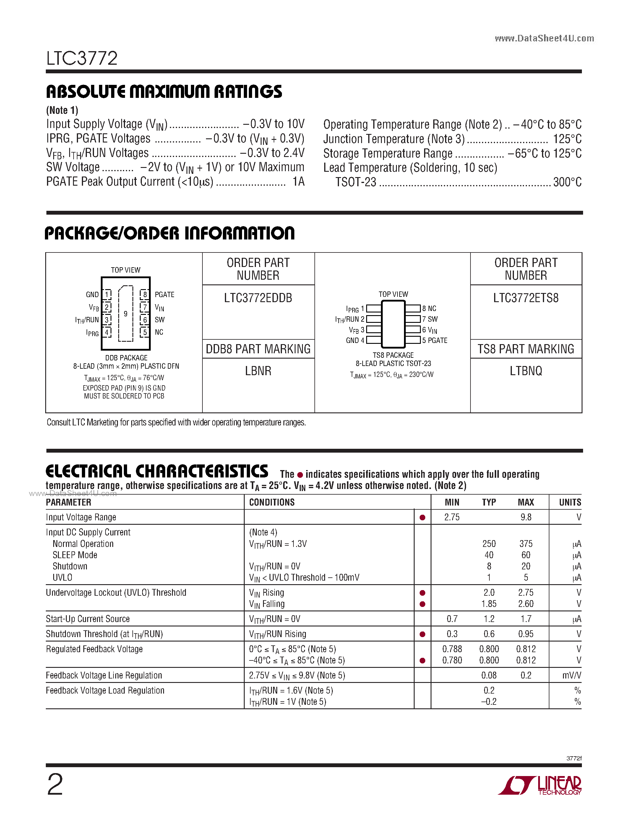 Datasheet LTC3772 - Micropower No RSENSE Constant Frequency Step-Down DC/DC Controller page 2