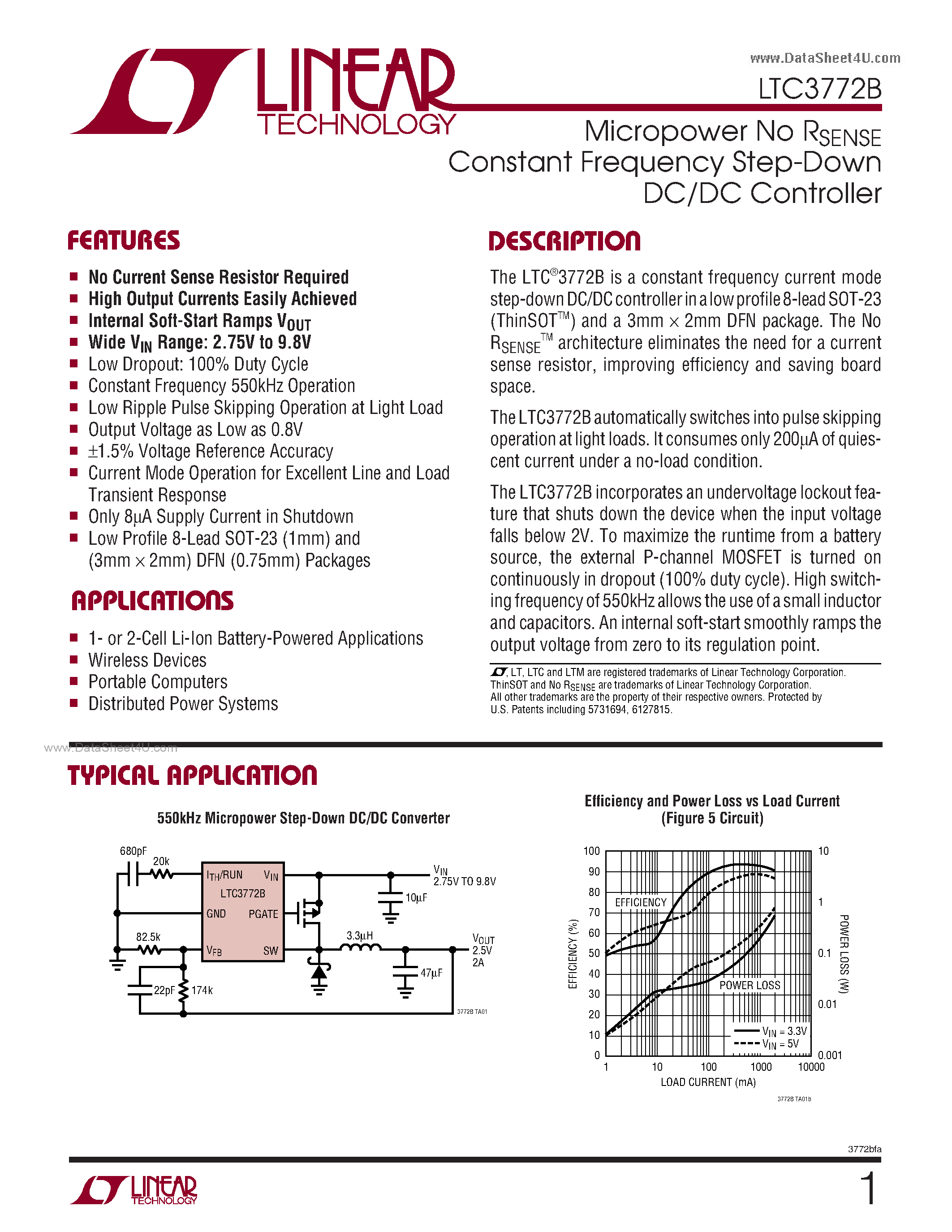 Datasheet LTC3772B - Micropower No RSENSE Constant Frequency Step-Down DC/DC Controller page 1