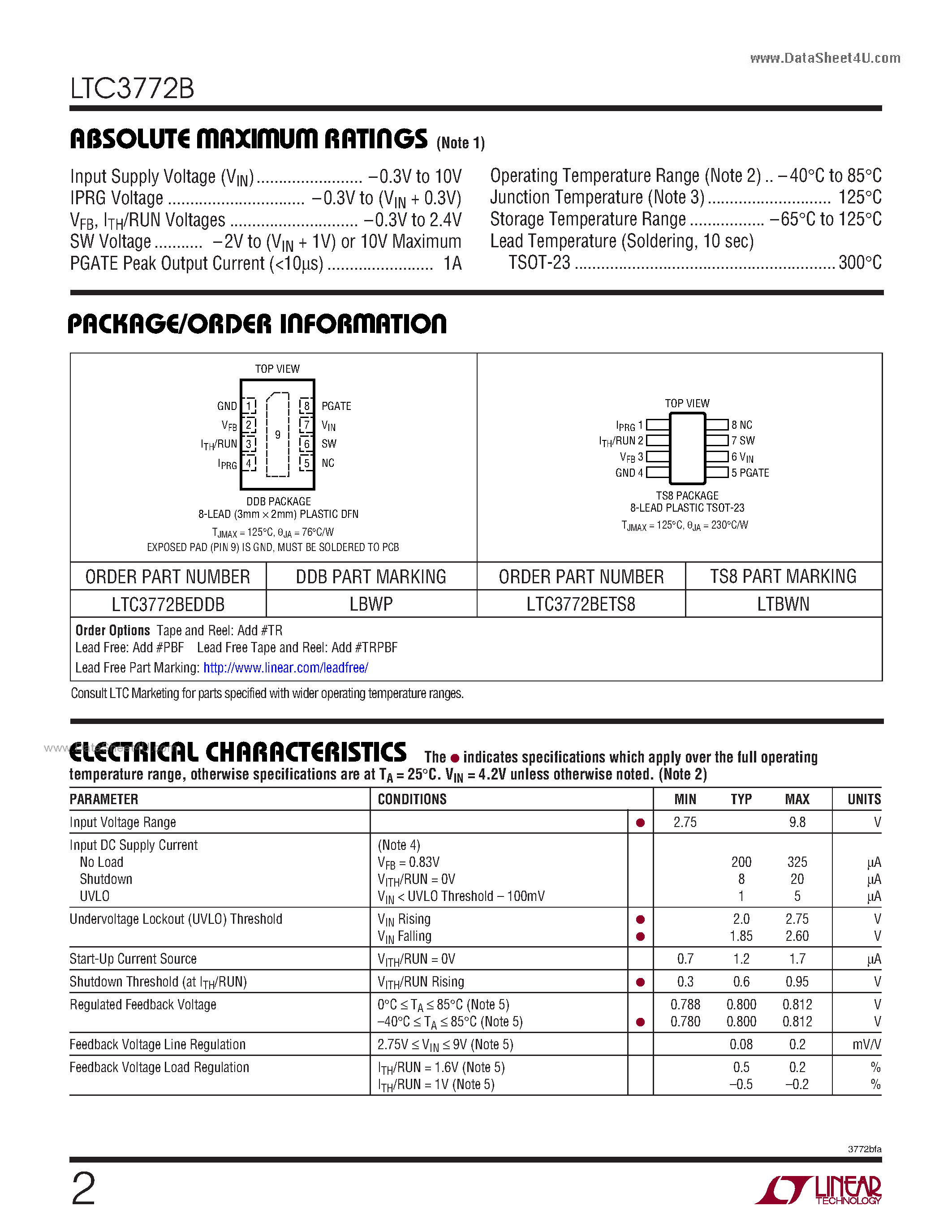 Datasheet LTC3772B - Micropower No RSENSE Constant Frequency Step-Down DC/DC Controller page 2