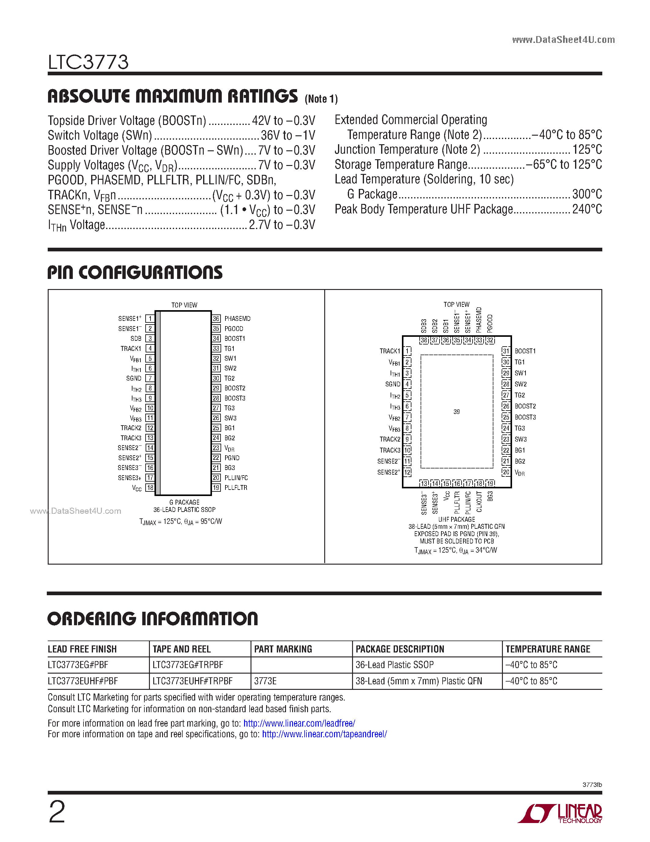 Datasheet LTC3773 - Triple Output Synchronous 3-Phase DC/DC Controller page 2