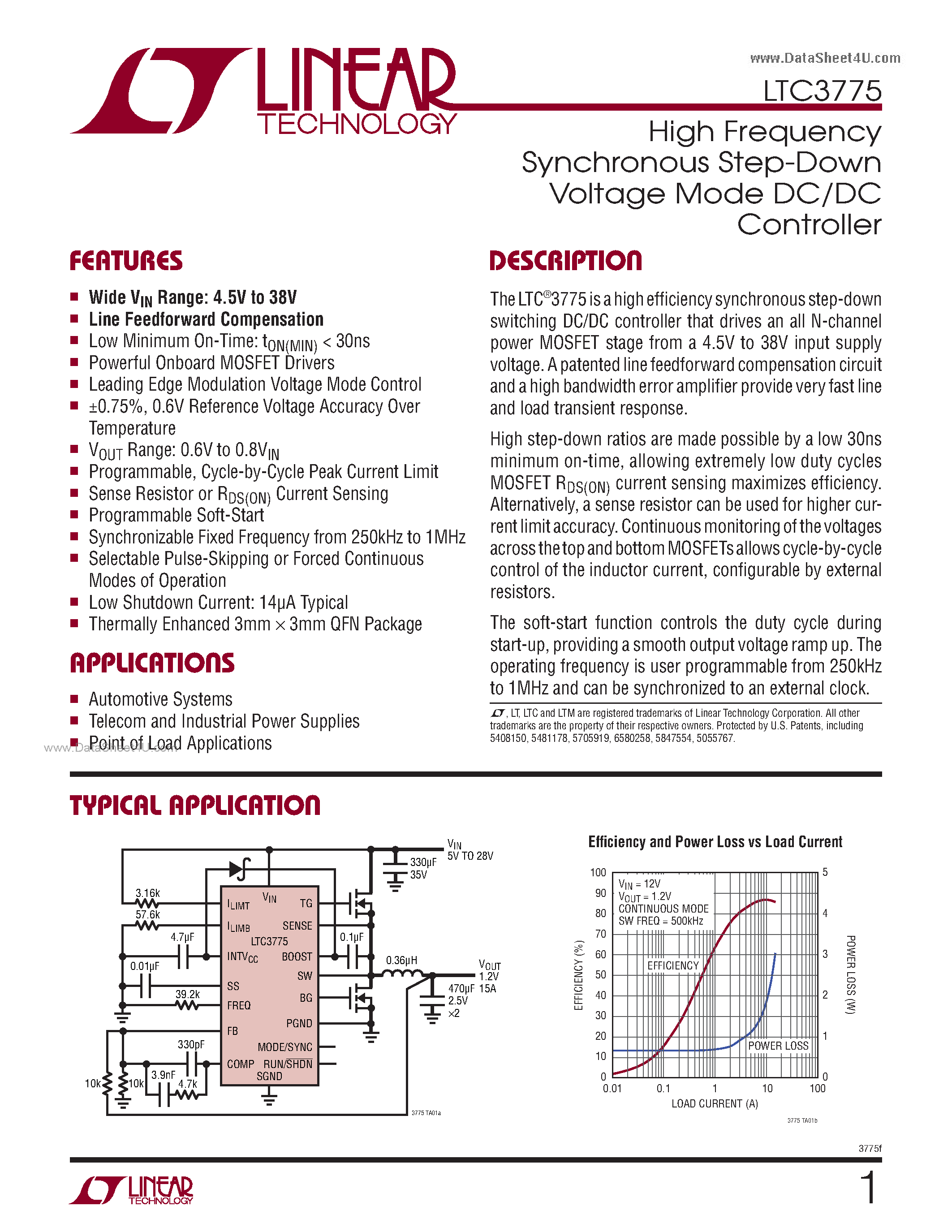 Datasheet LTC3775 - High Frequency Synchronous Step-Down Voltage Mode DC/DC Controller page 1