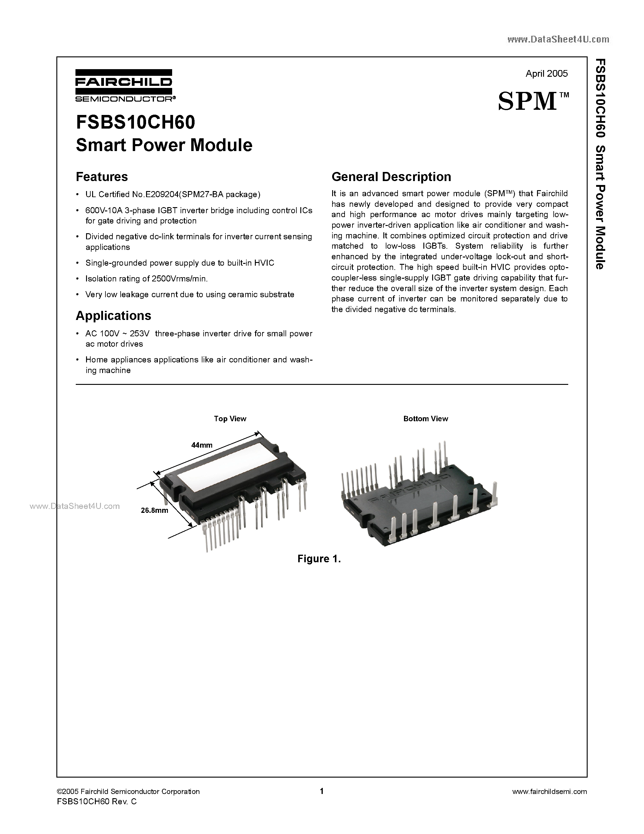 Даташит FSBS10CH60 - Smart Power Module страница 1
