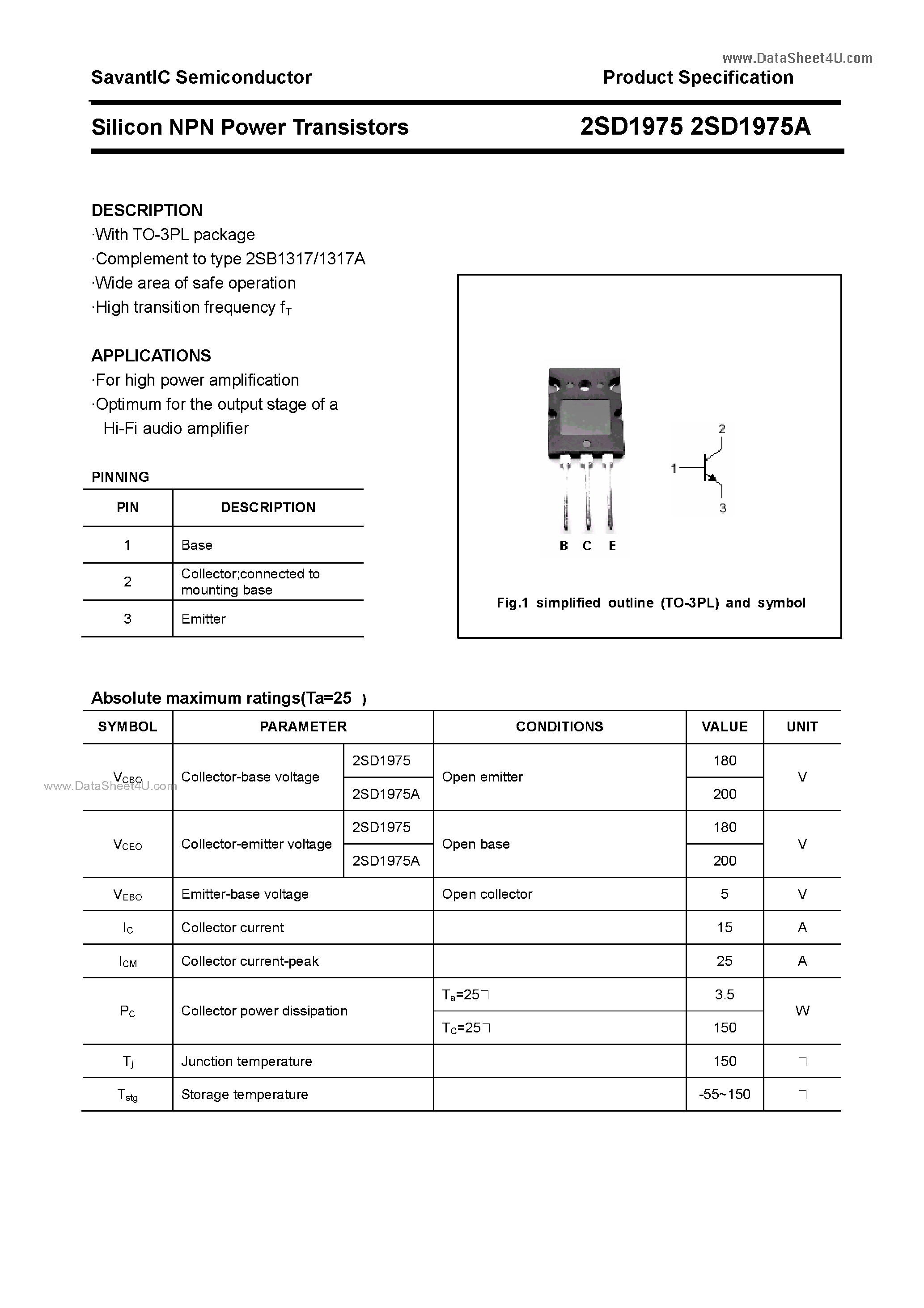 Datasheet D1975 page 1 Datasheet D1975 - Search -----> 2SD1975 page 1