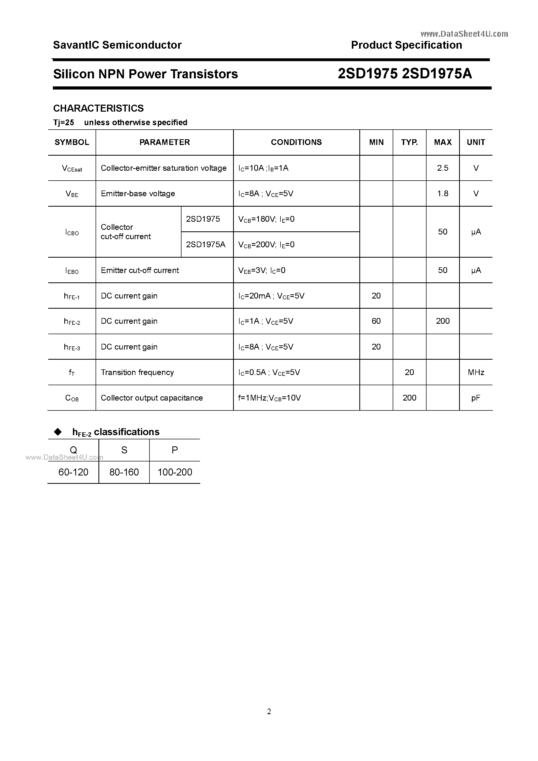 Datasheet D1975 page 2 Datasheet D1975 - Search -----> 2SD1975 page 2