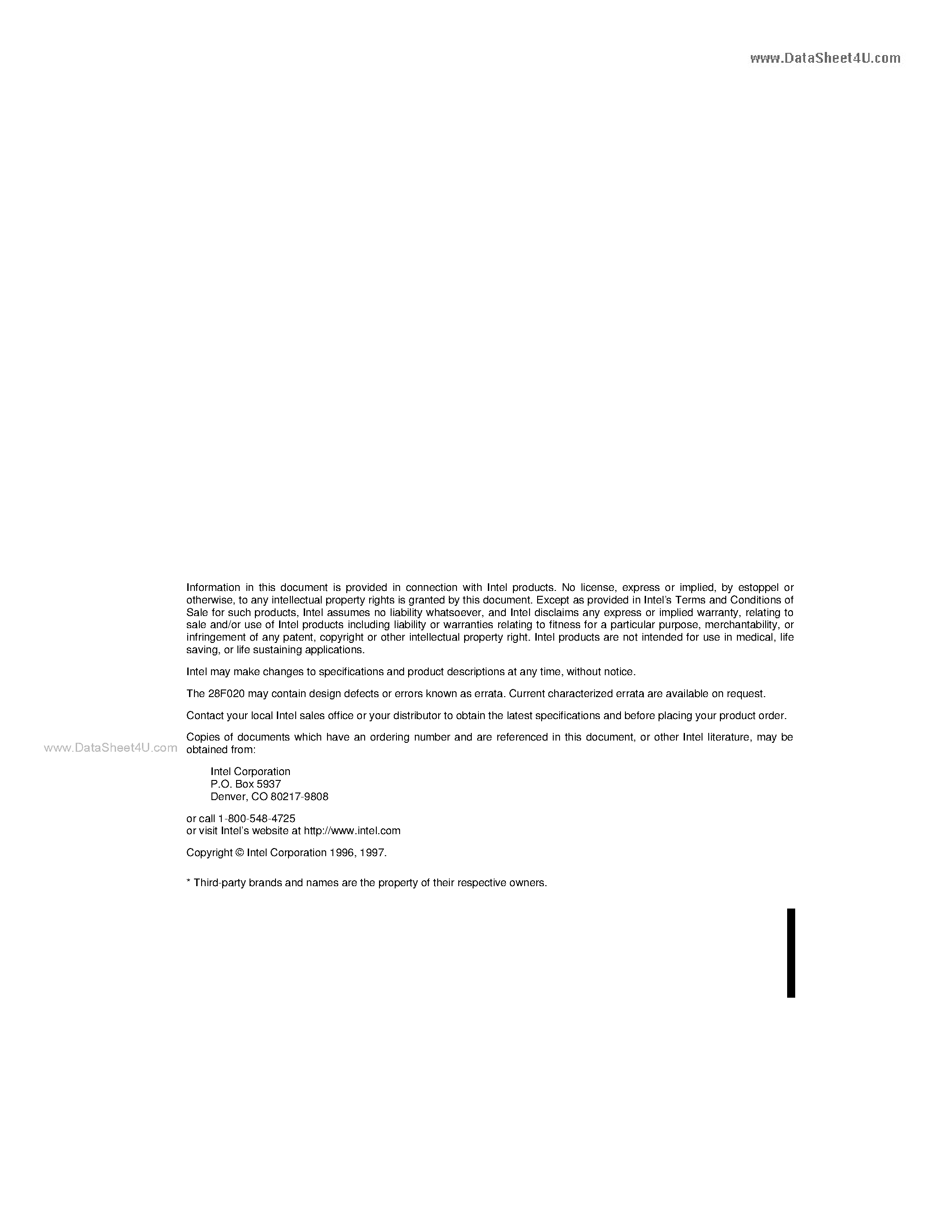 Datasheet F28F020 page 2 Datasheet F28F020 - 2048(256 x 8) CMOS flash memory page 2